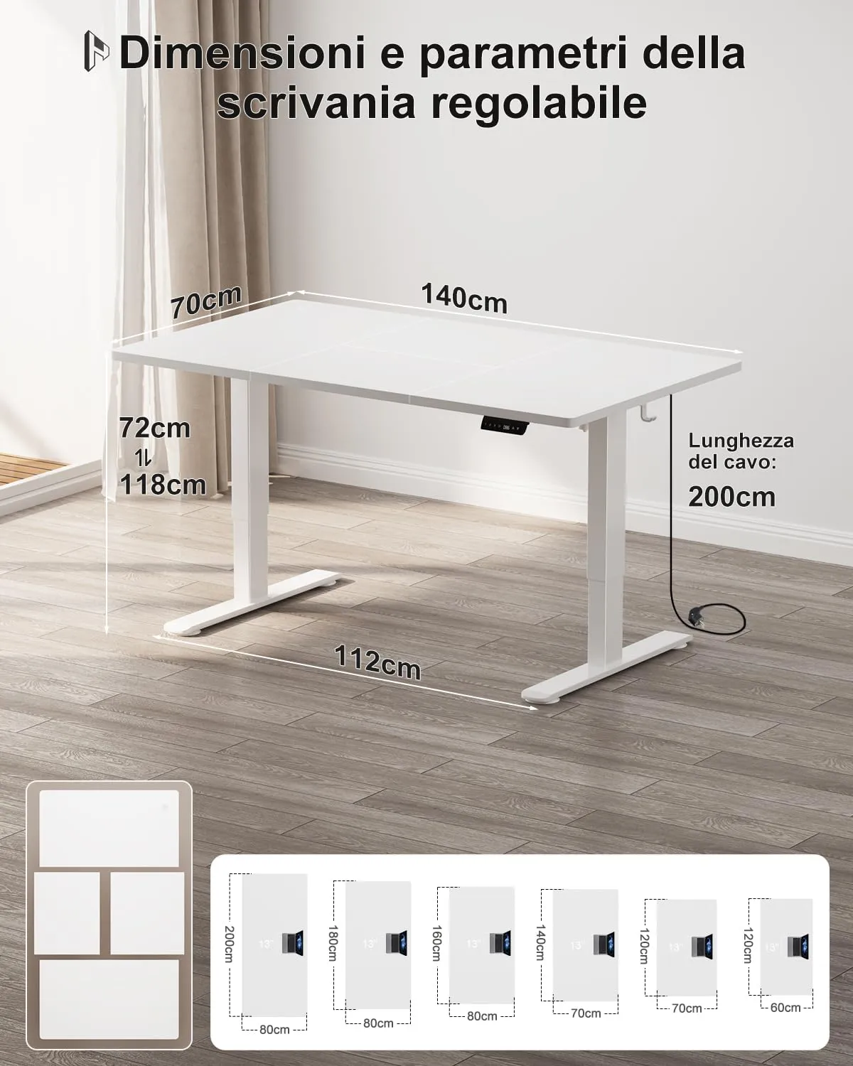 Homall Scrivania Regolabile in Altezza 140x70 cm con Porta USB, Bianco - immagine 3