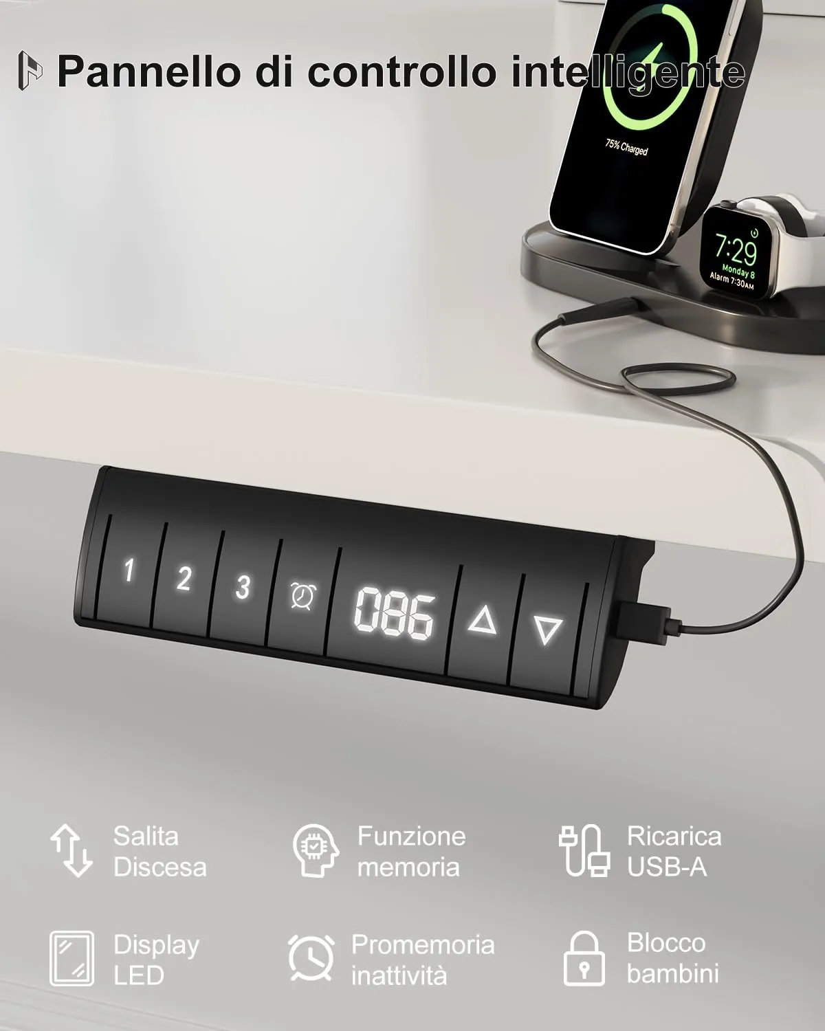 Homall Scrivania Regolabile in Altezza 140x70 cm con Porta USB, Bianco - immagine 4