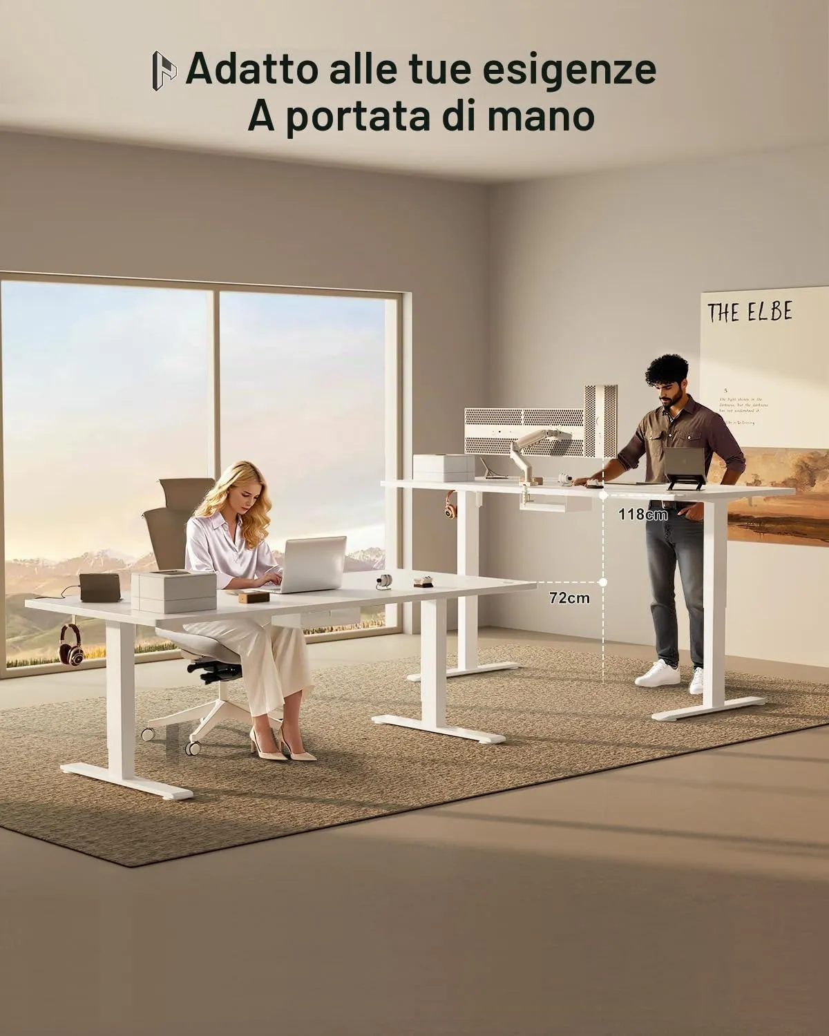 Homall Scrivania Regolabile in Altezza 140x70 cm con Porta USB, Bianco - immagine 7