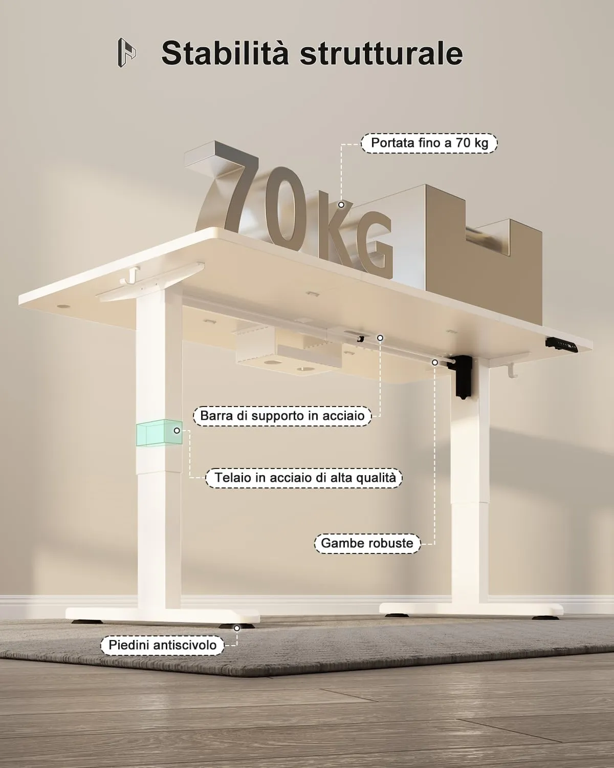 Homall Scrivania Regolabile in Altezza 140x70 cm con Porta USB, Bianco - immagine 8