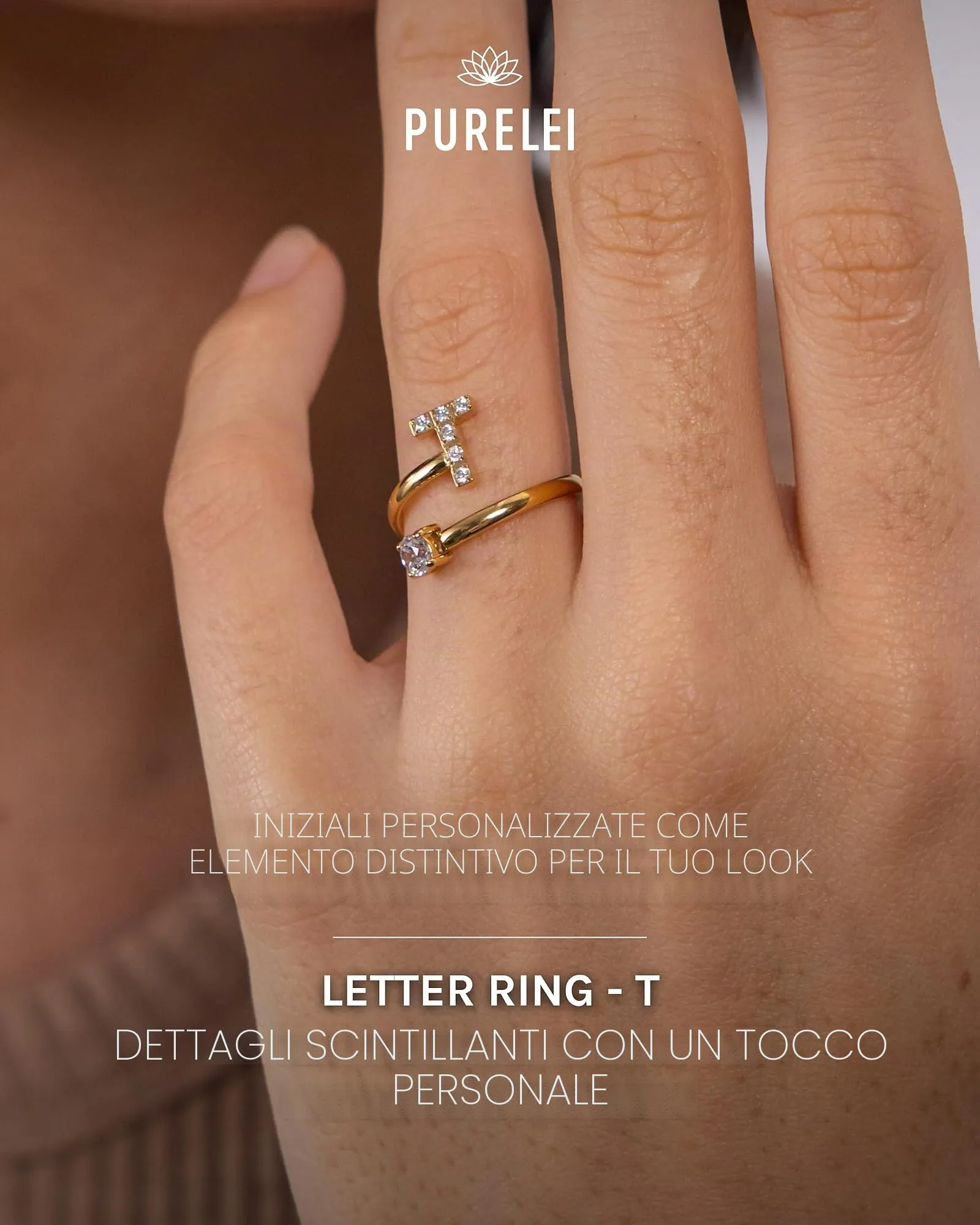 Purelei Anello con lettere in acciaio inossidabile, regolabile taglia 50-60 - immagine 2