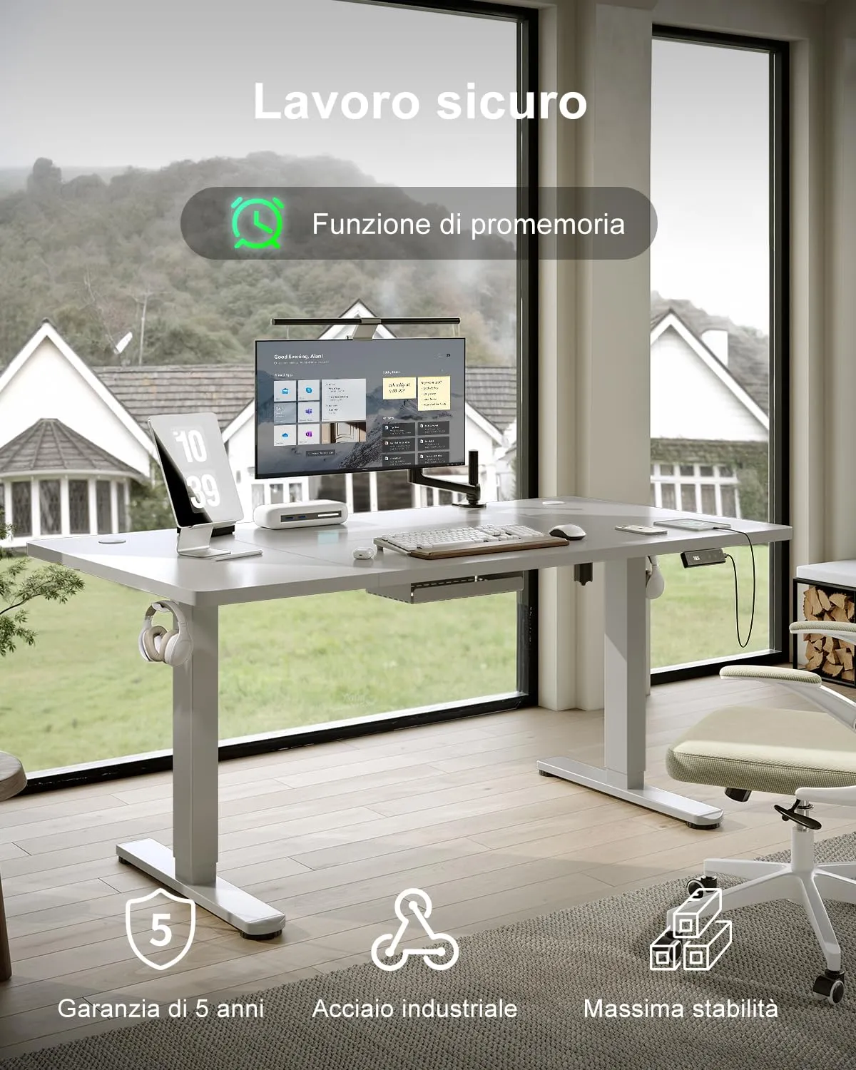 Devoko Scrivania Regolabile in Altezza 140x80 cm Grigio con Ruote - immagine 3