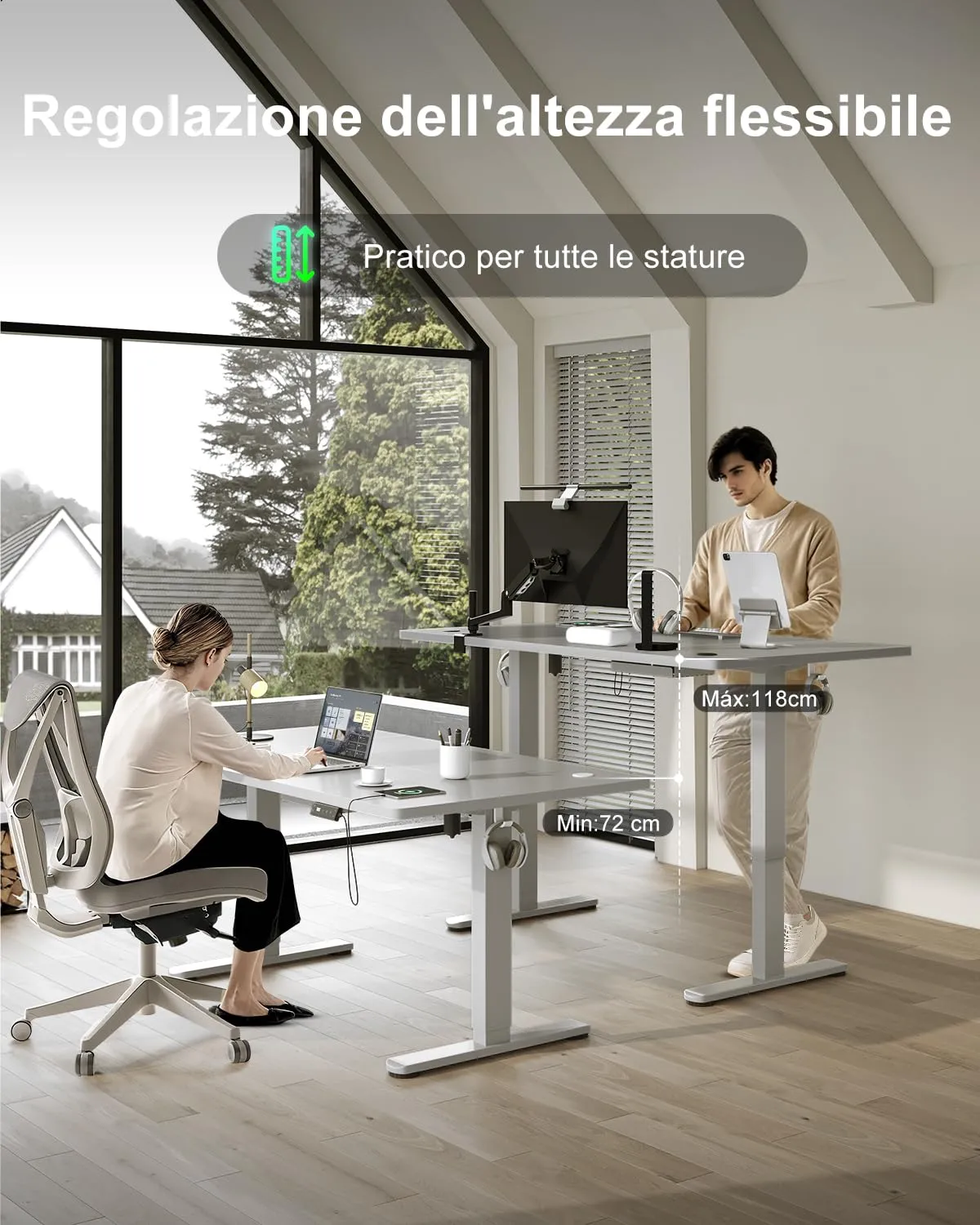 Devoko Scrivania Regolabile in Altezza 140x80 cm Grigio con Ruote - immagine 7