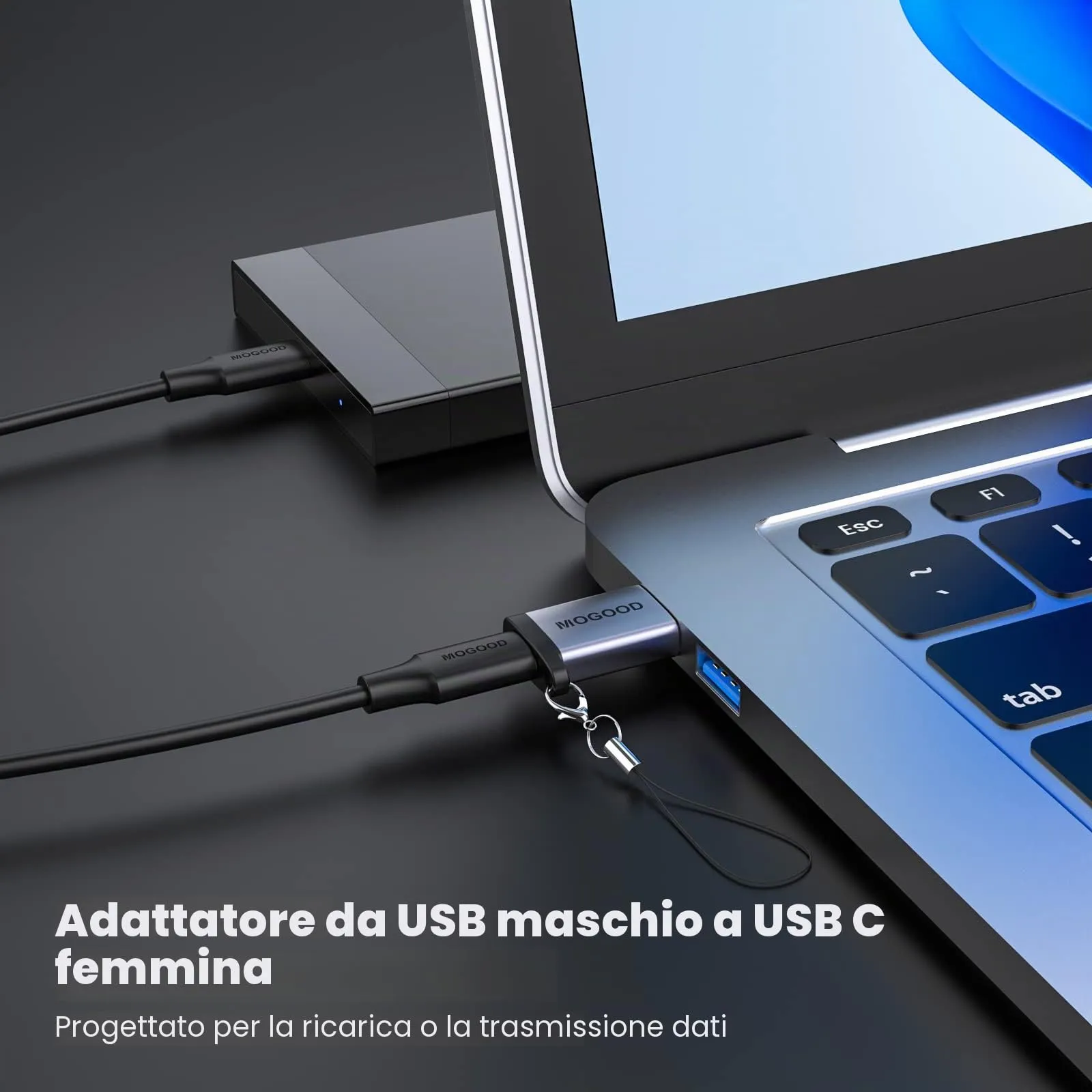 MOGOOD Adattatore USB C USB 3.2 10Gbps, Convertitore USB A USB C con Gancio, 4 Pack, Nero - immagine 4