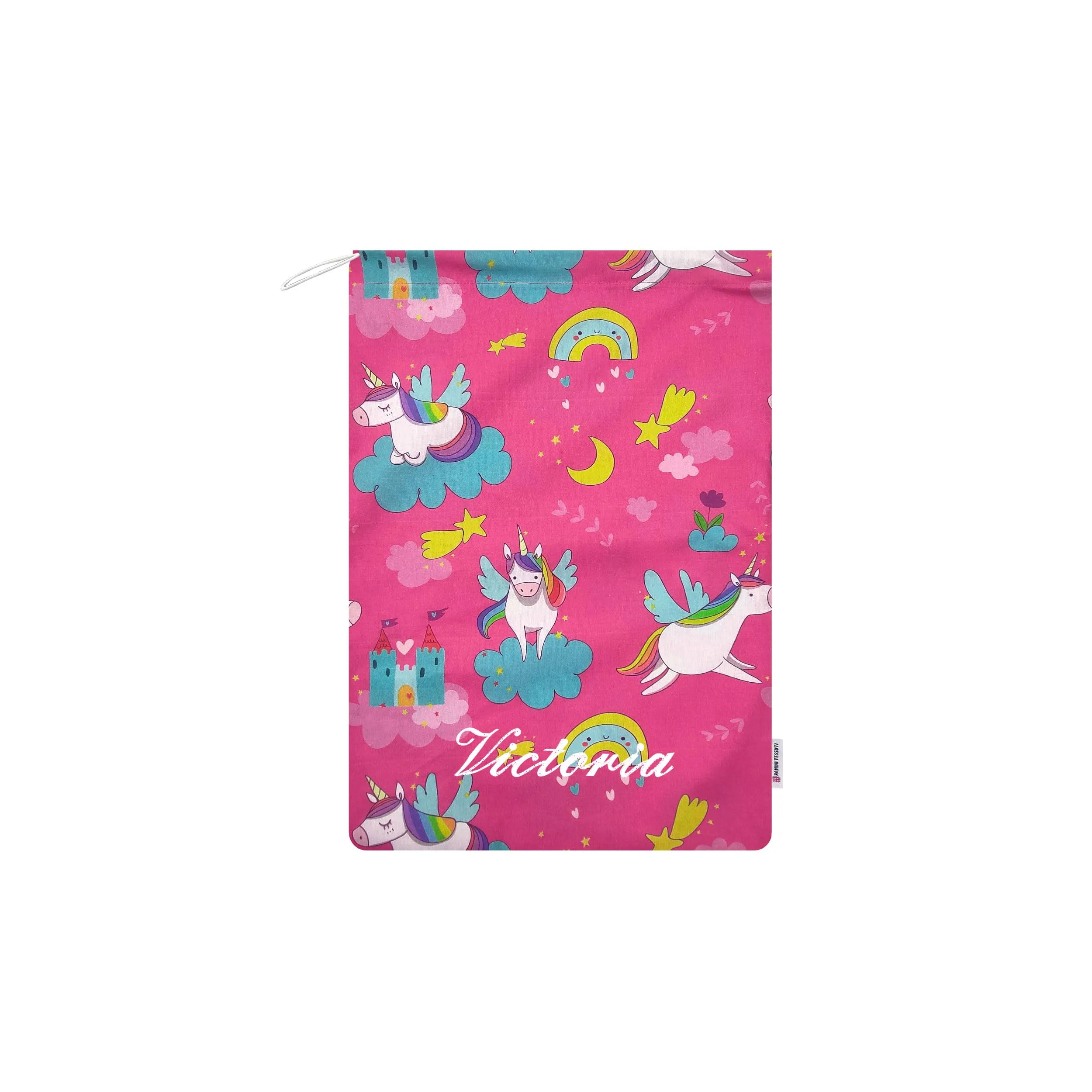 Panini Tessuti Sacchetto per Cambio Asilo Nido in Cotone, 34x44 cm, Fantasia Unicorni Arcobaleni - immagine 1