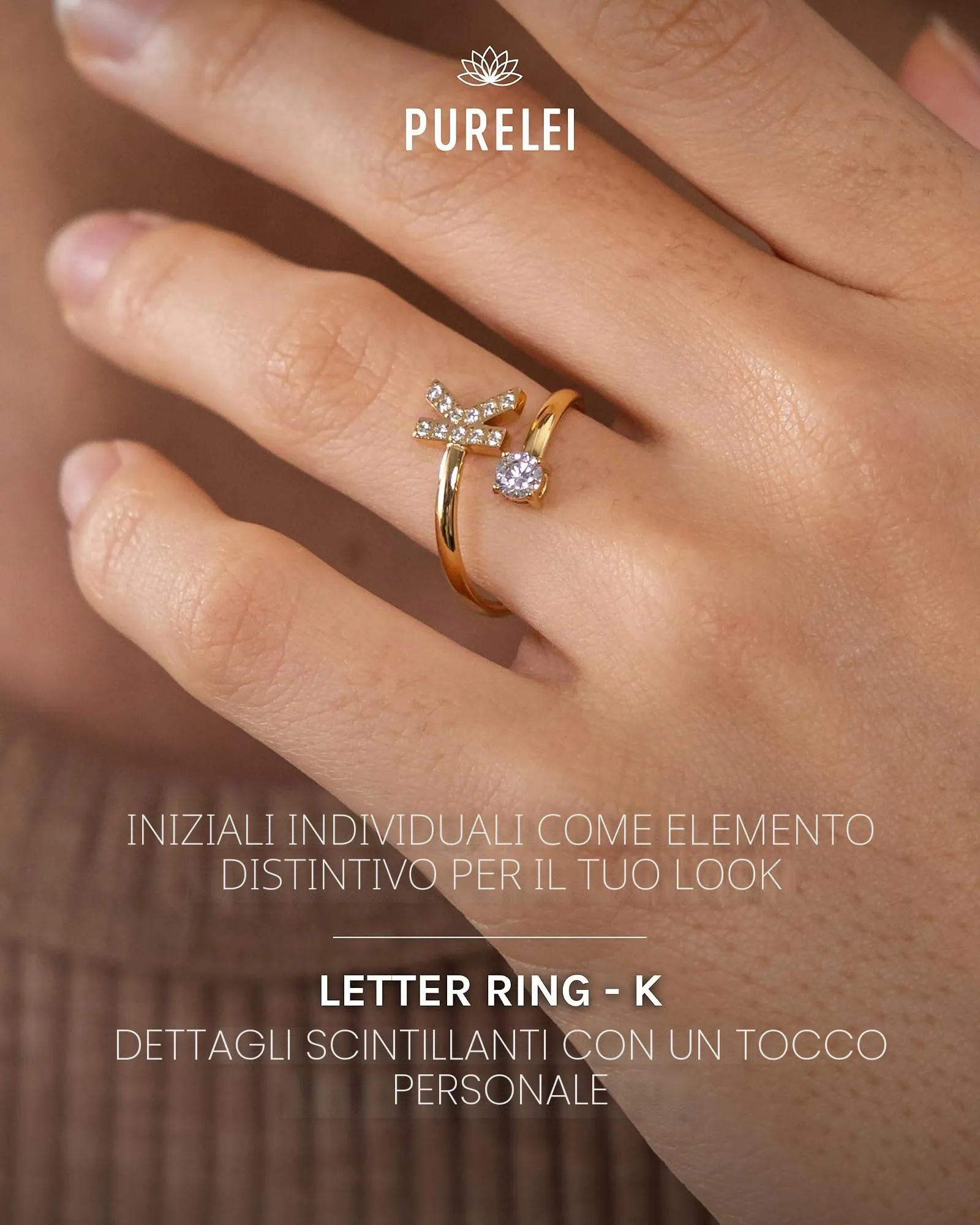 Purelei Anello Lettera K in Acciaio Inox, Taglia Regolabile 50-60 - immagine 2