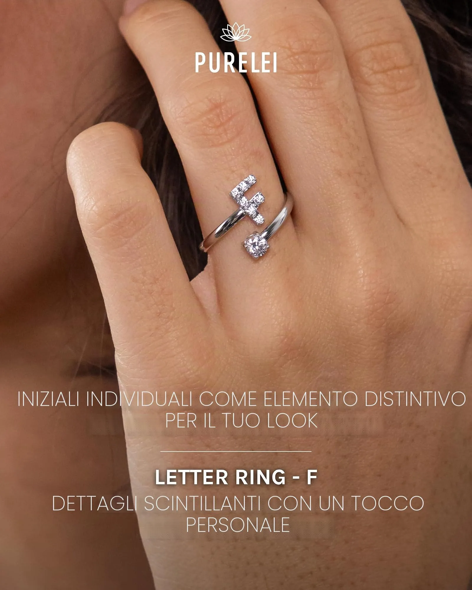 Purelei Anello Lettere in acciaio inossidabile regolabile (taglia 50-60) - immagine 2