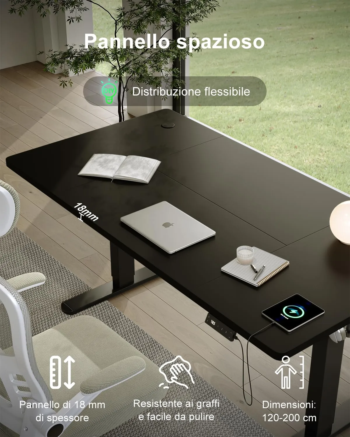 Devoko Scrivania Regolabile in Altezza 140x80 cm Nero con Ruote - immagine 6