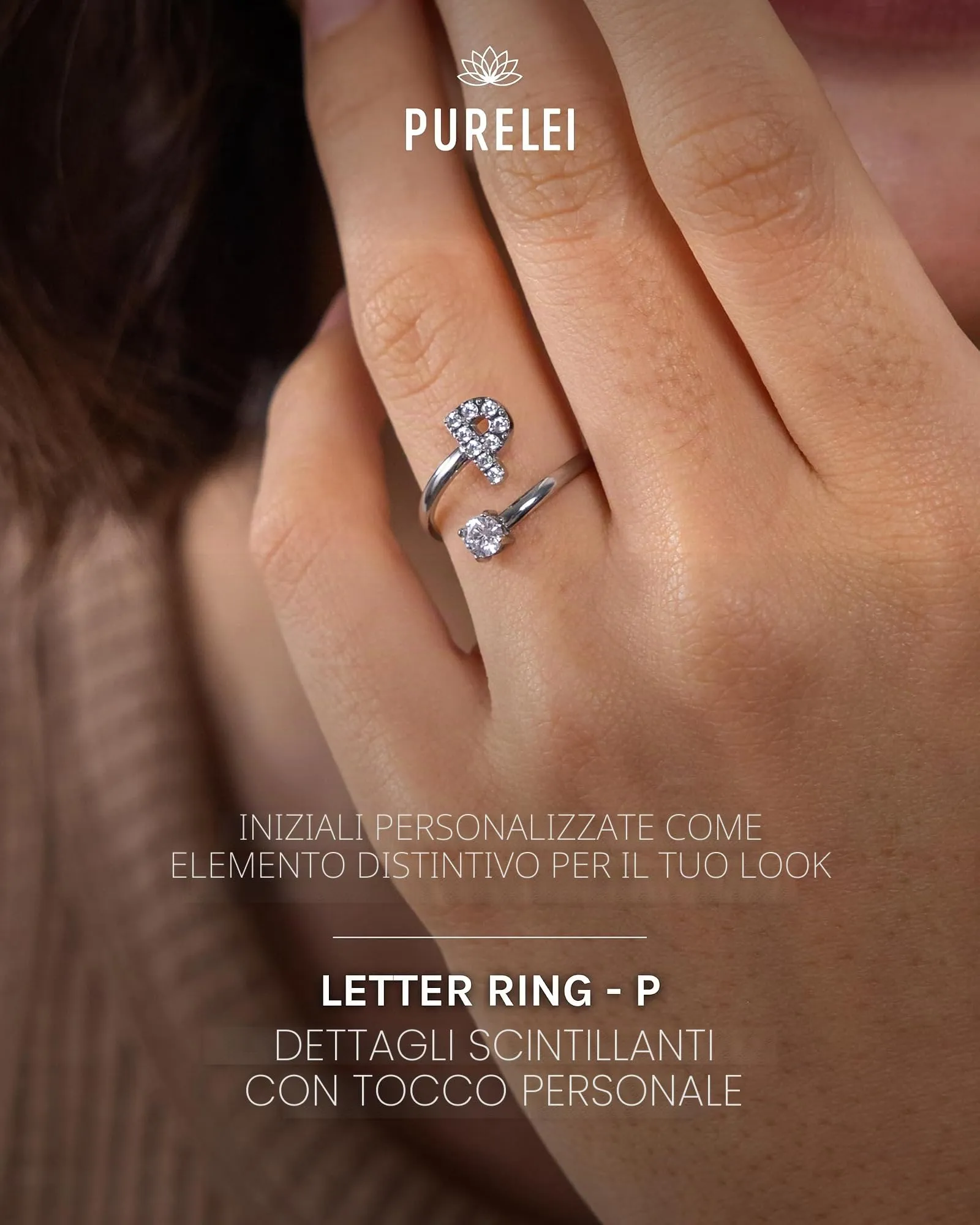 Purelei Anello Lettere in acciaio inossidabile, regolabile taglia 50-60, argento - immagine 2