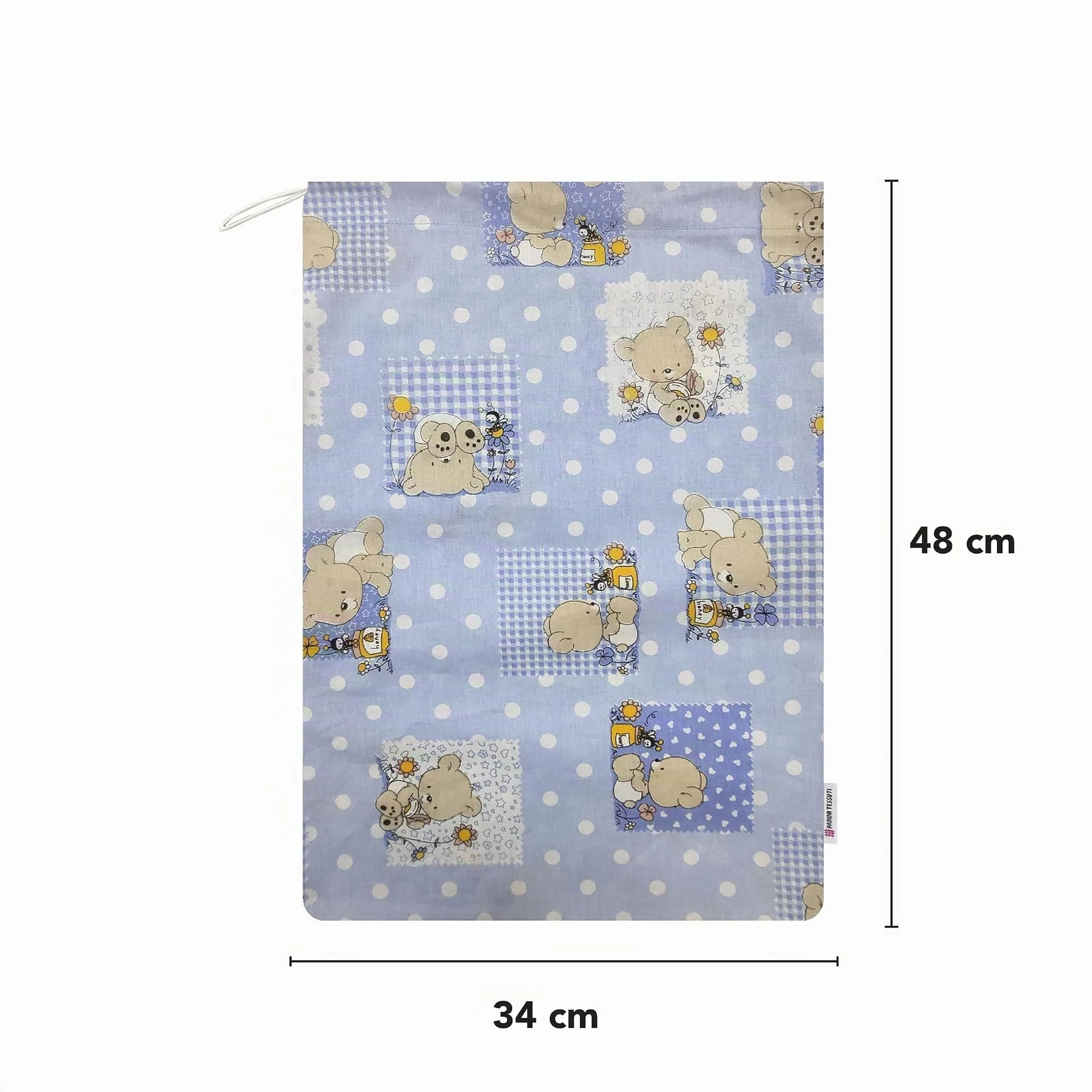 Panini Tessuti Sacchetto Cambio Asilo Nido in Cotone 34x44 cm, Fantasia Orsetto Api Azzurro - immagine 3