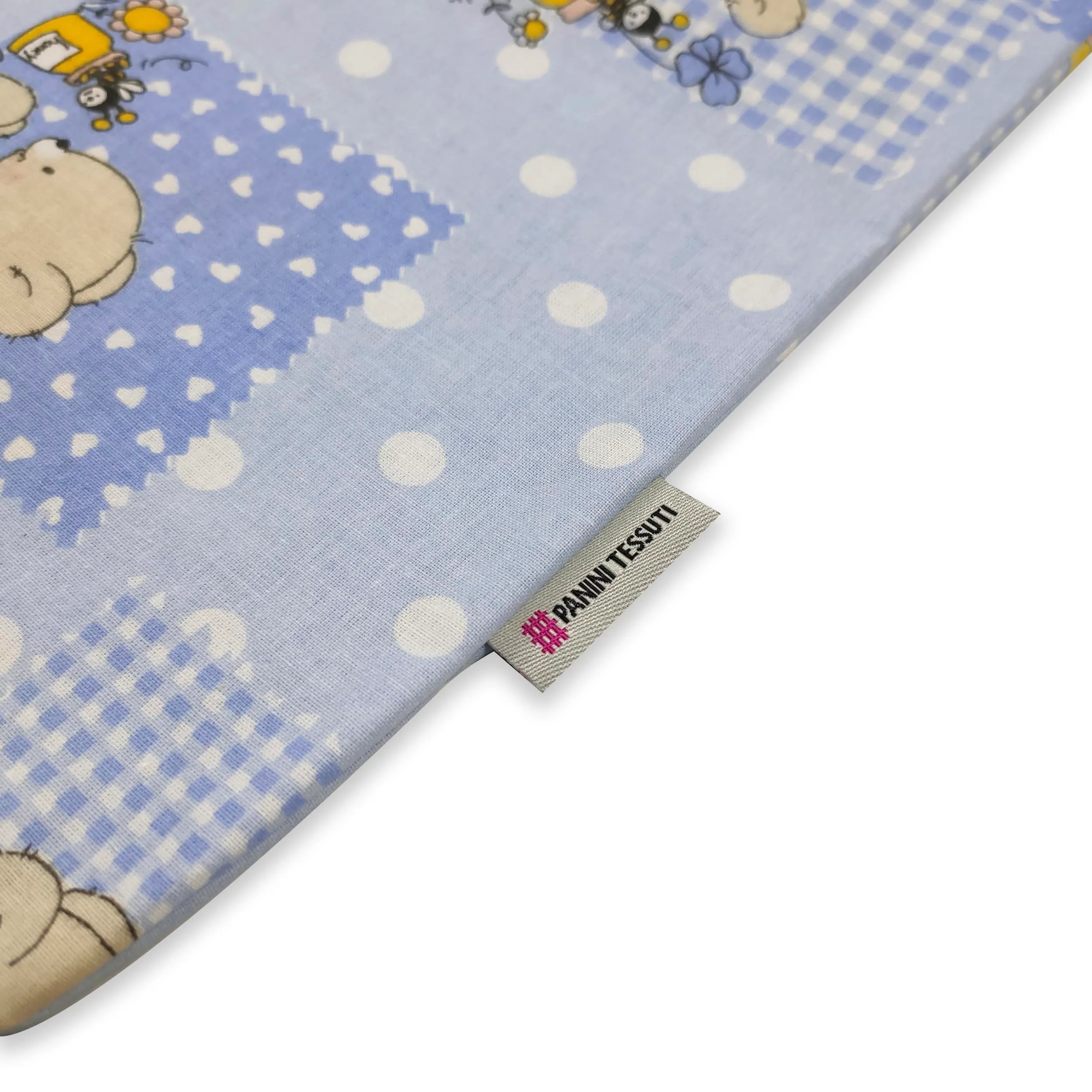 Panini Tessuti Sacchetto Cambio Asilo Nido in Cotone 34x44 cm, Fantasia Orsetto Api Azzurro - immagine 4