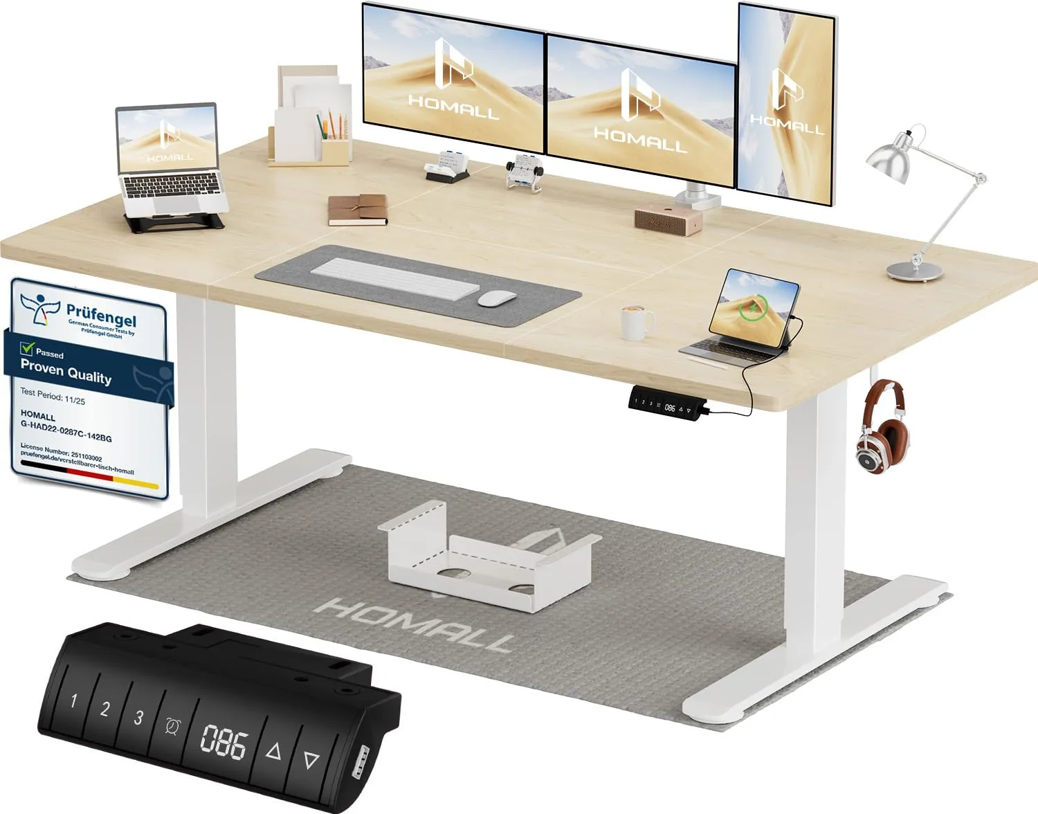 Homall Scrivania Regolabile in Altezza 160x80 cm con Porta USB, Beige - immagine 1