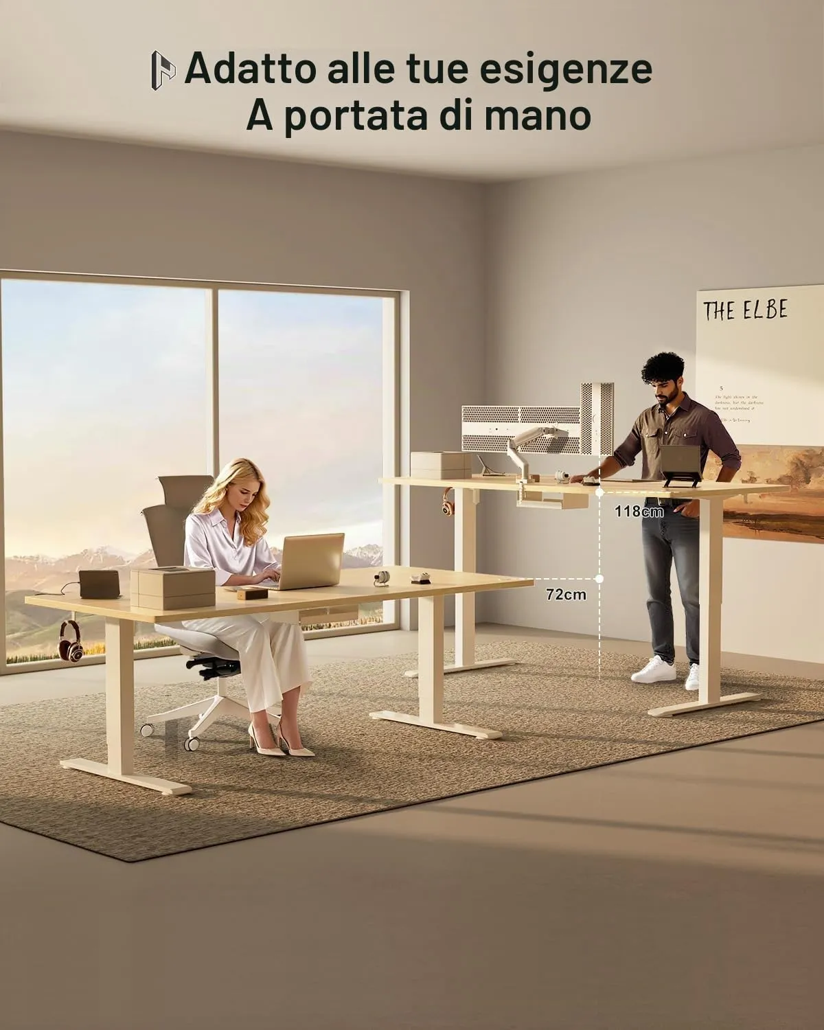 Homall Scrivania Regolabile in Altezza 160x80 cm con Porta USB, Beige - immagine 7