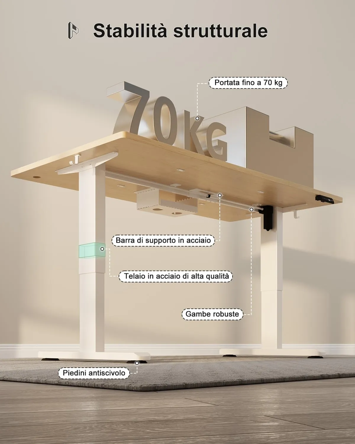 Homall Scrivania Regolabile in Altezza 160x80 cm con Porta USB, Beige - immagine 8