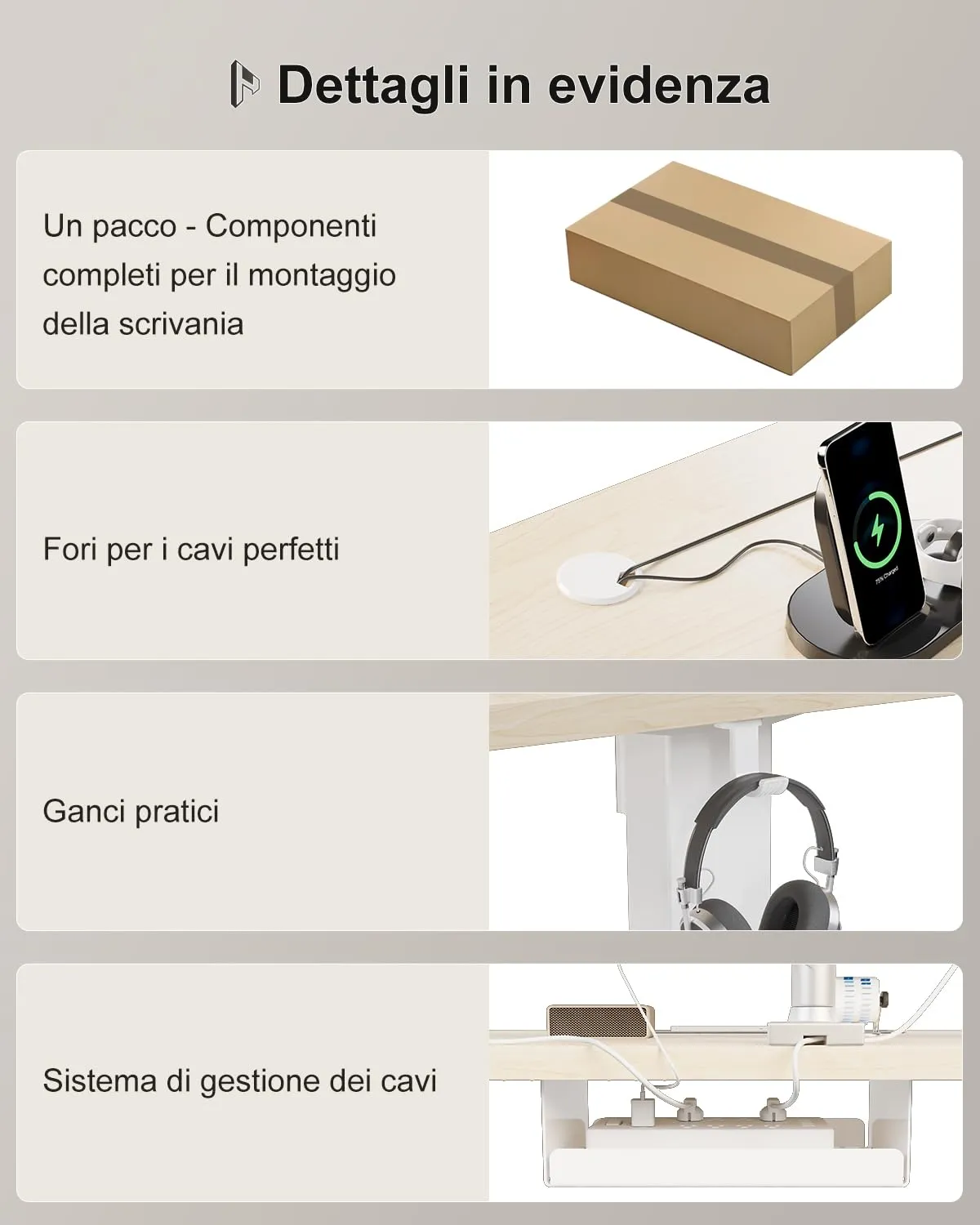 Homall Scrivania Regolabile in Altezza 160x80 cm con Porta USB, Beige - immagine 9