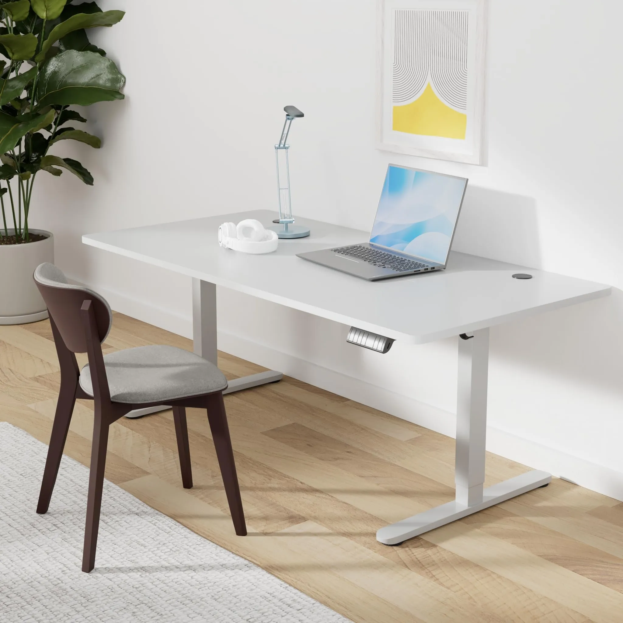 Devoko Scrivania Regolabile in Altezza 160x80 cm Grigio con Ruote - immagine 2
