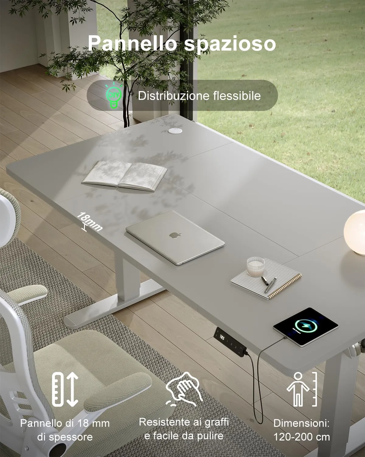Devoko Scrivania Regolabile in Altezza 160x80 cm Grigio con Ruote - immagine 7