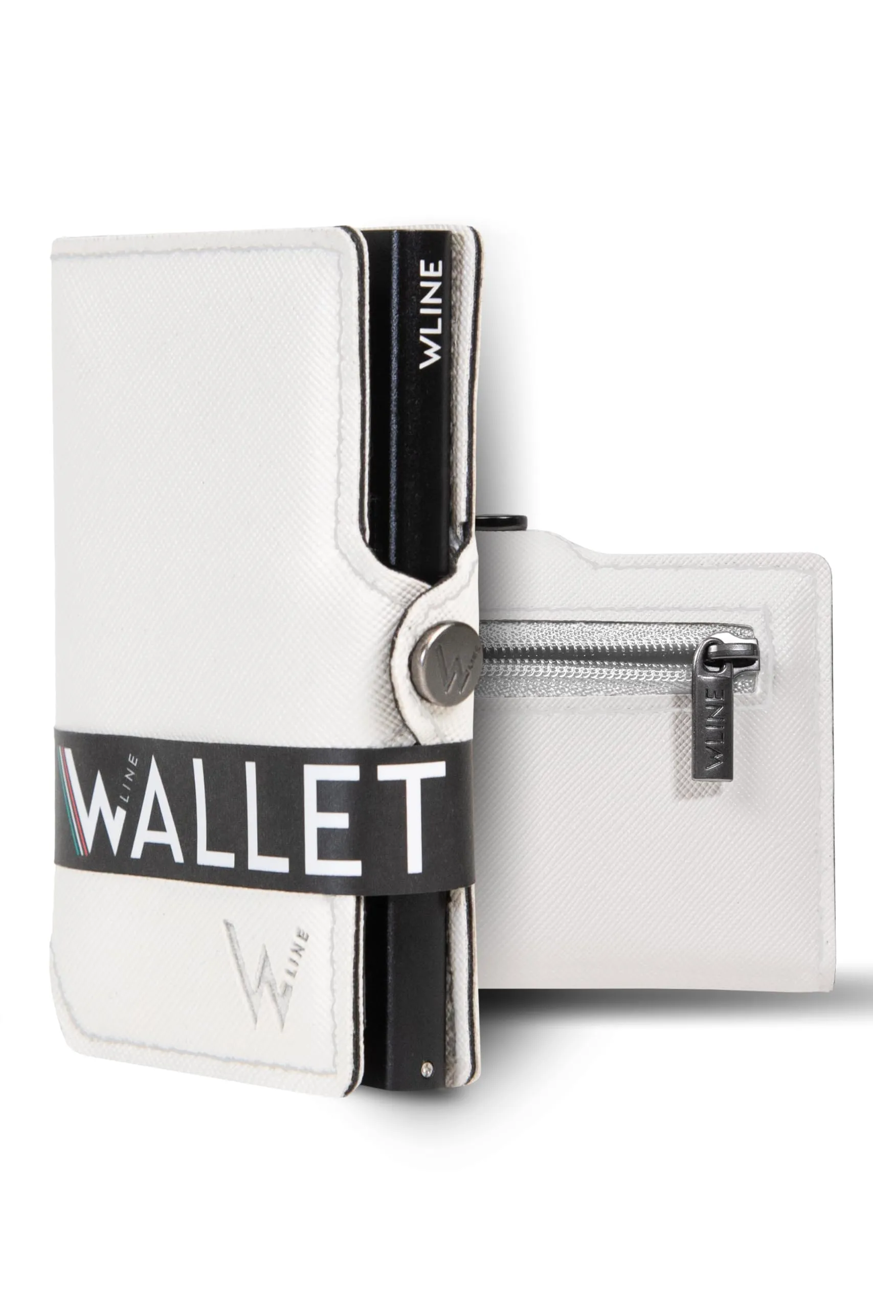 WLine Portafoglio Slim RFID con Zip, Pelle PU Saffiano Bianco e Nero - immagine 1