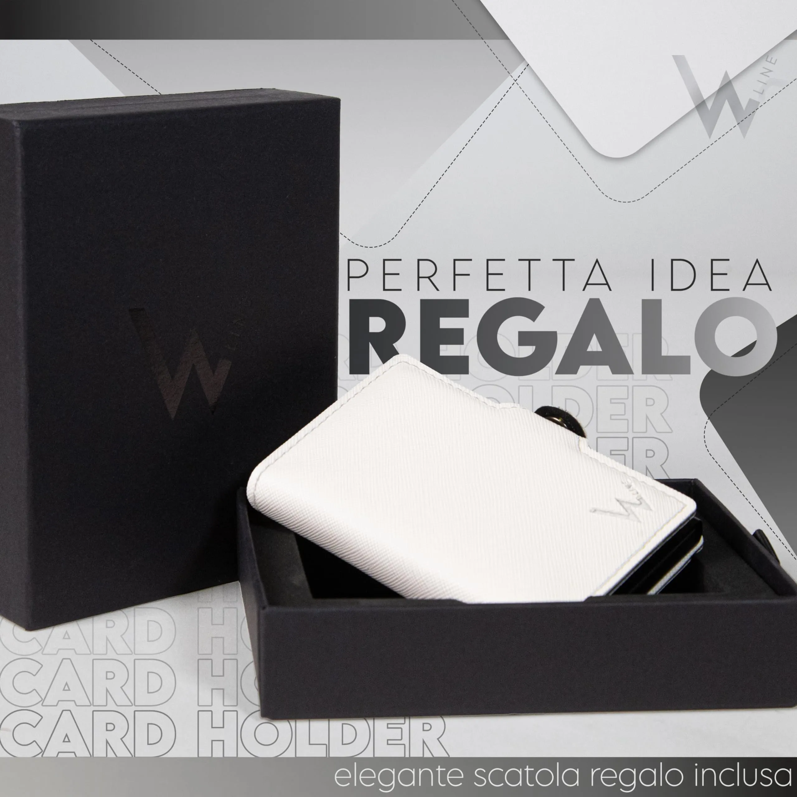 WLine Portafoglio Slim RFID con Zip, Pelle PU Saffiano Bianco e Nero - immagine 5