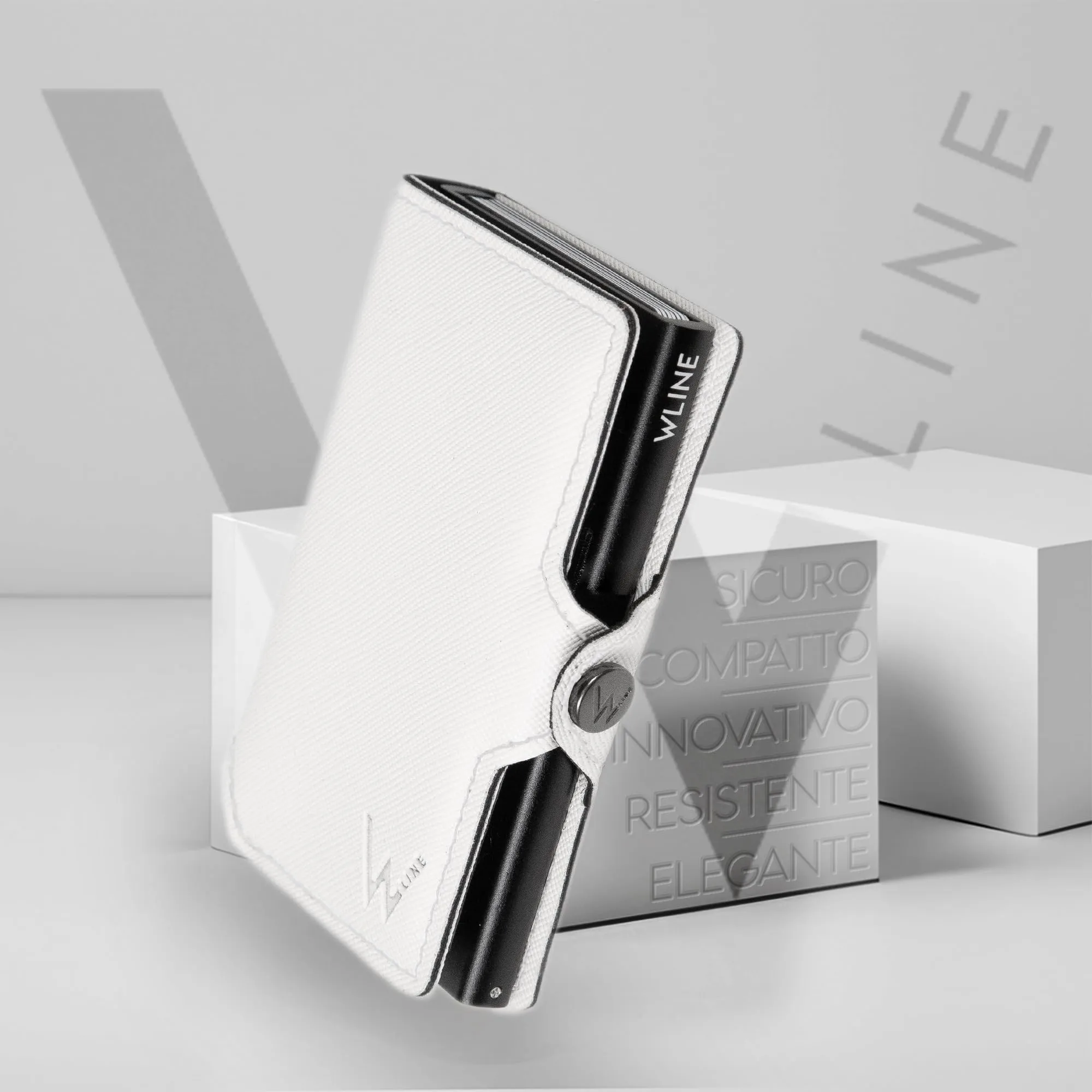 WLine Portafoglio Slim RFID con Zip, Pelle PU Saffiano Bianco e Nero - immagine 6