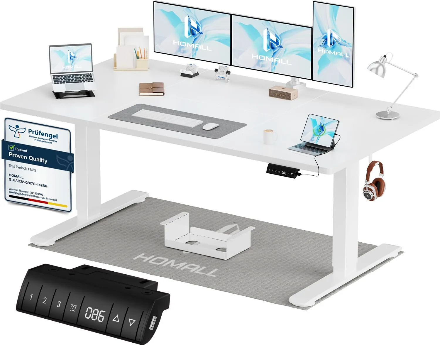 Homall Scrivania Regolabile in Altezza 160x80 cm con Porta USB, Bianco - immagine 1