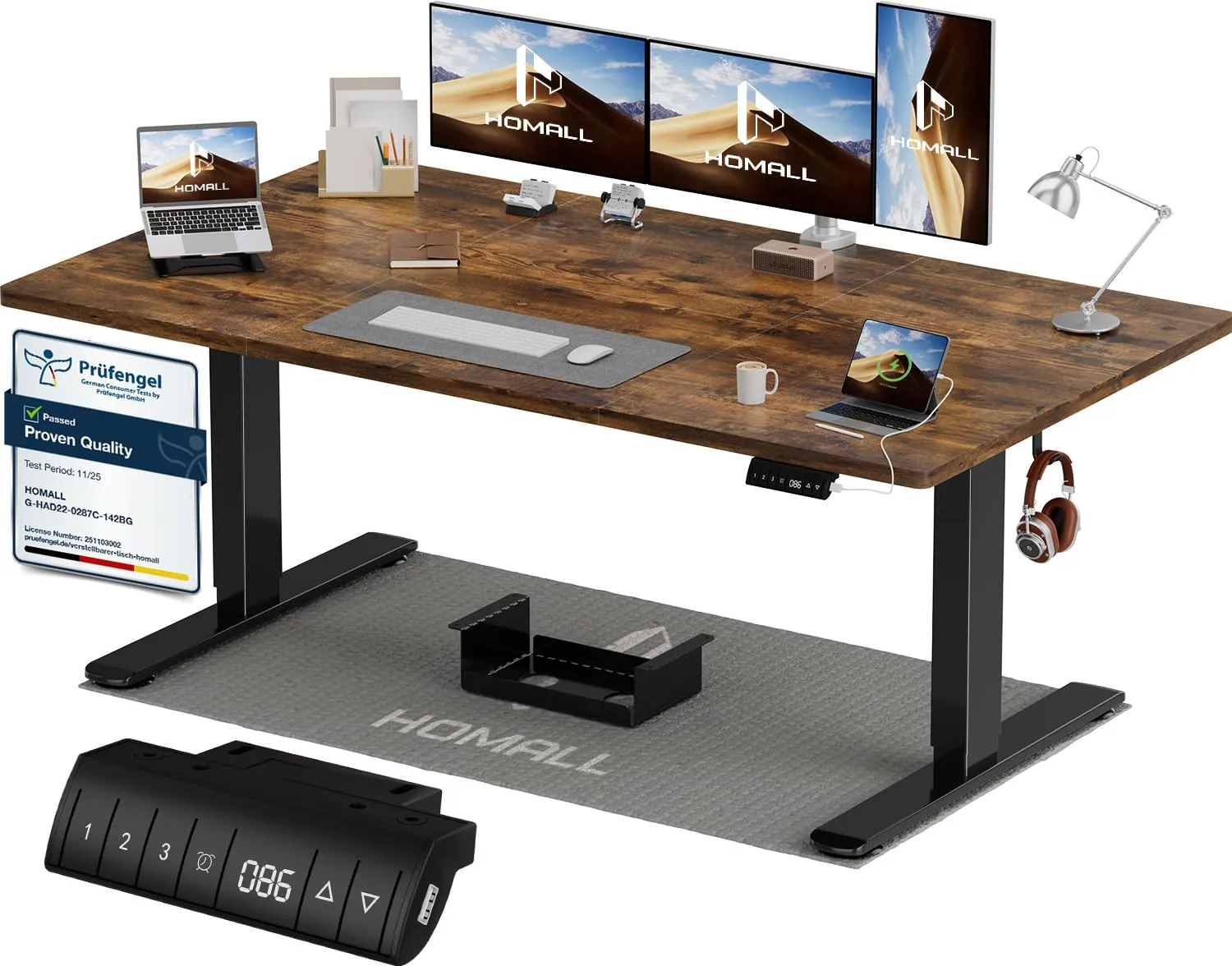 Homall Scrivania Regolabile in Altezza 160x80 cm con Porta USB, Marrone - immagine 1