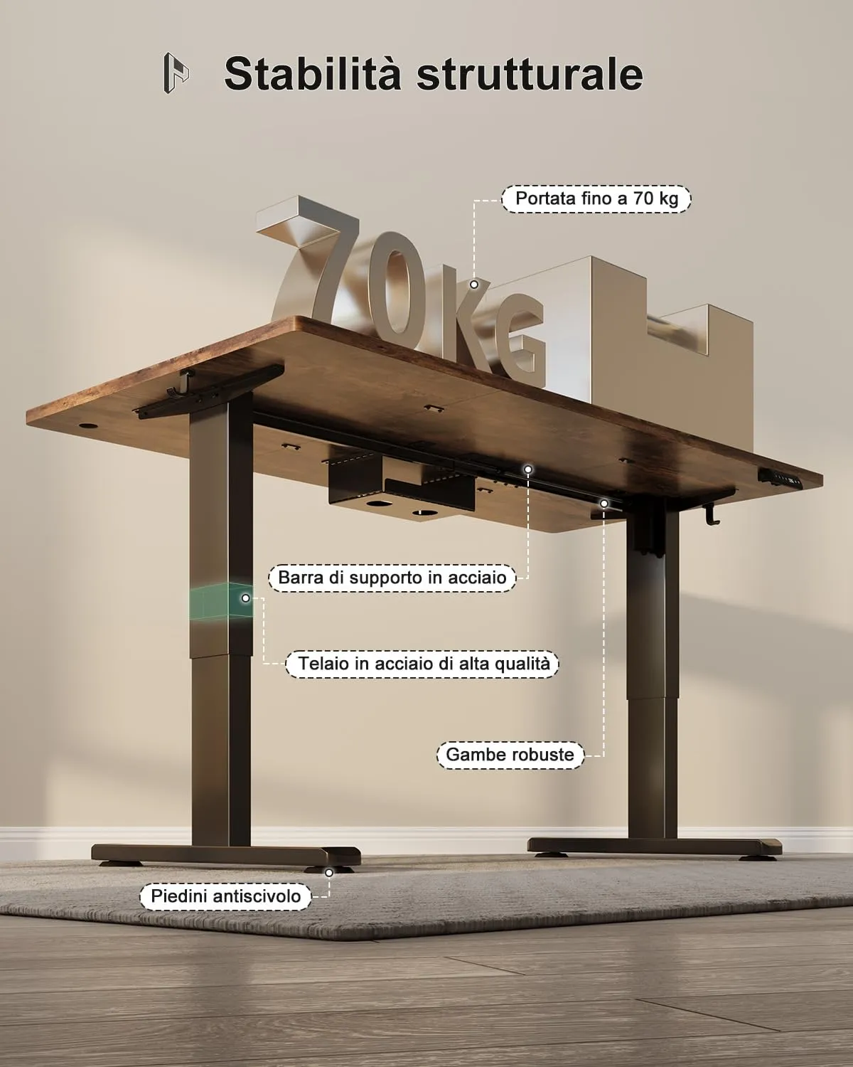 Homall Scrivania Regolabile in Altezza 160x80 cm con Porta USB, Marrone - immagine 8