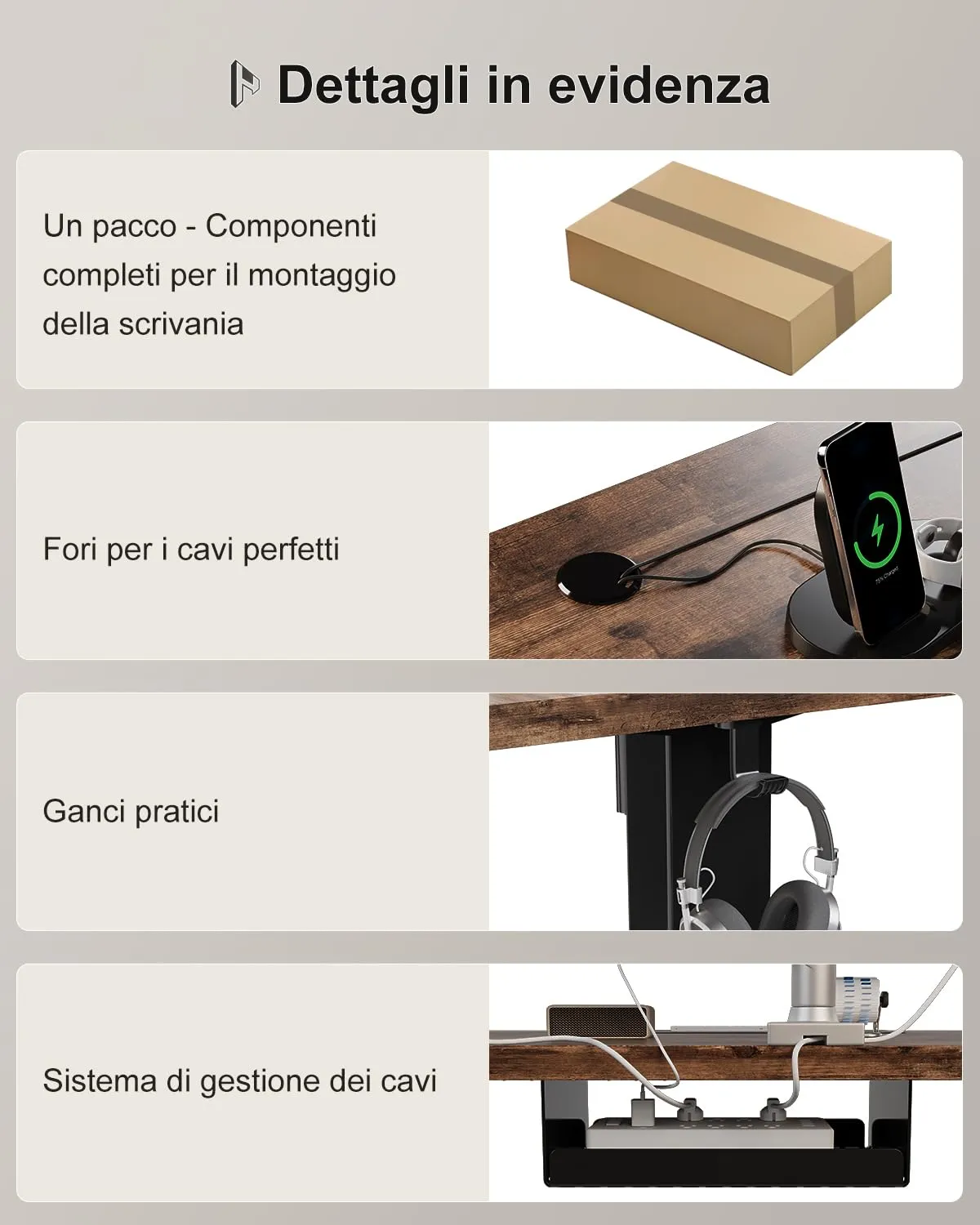 Homall Scrivania Regolabile in Altezza 160x80 cm con Porta USB, Marrone - immagine 9