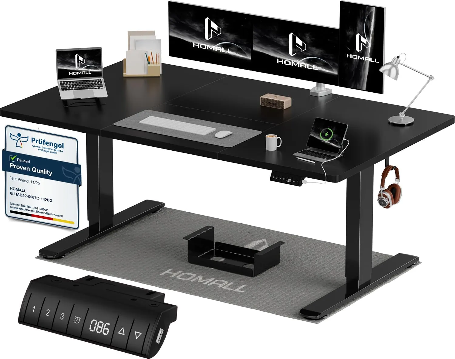 Homall Scrivania Regolabile in Altezza 140x70 cm con Porta USB, Nero - immagine 1