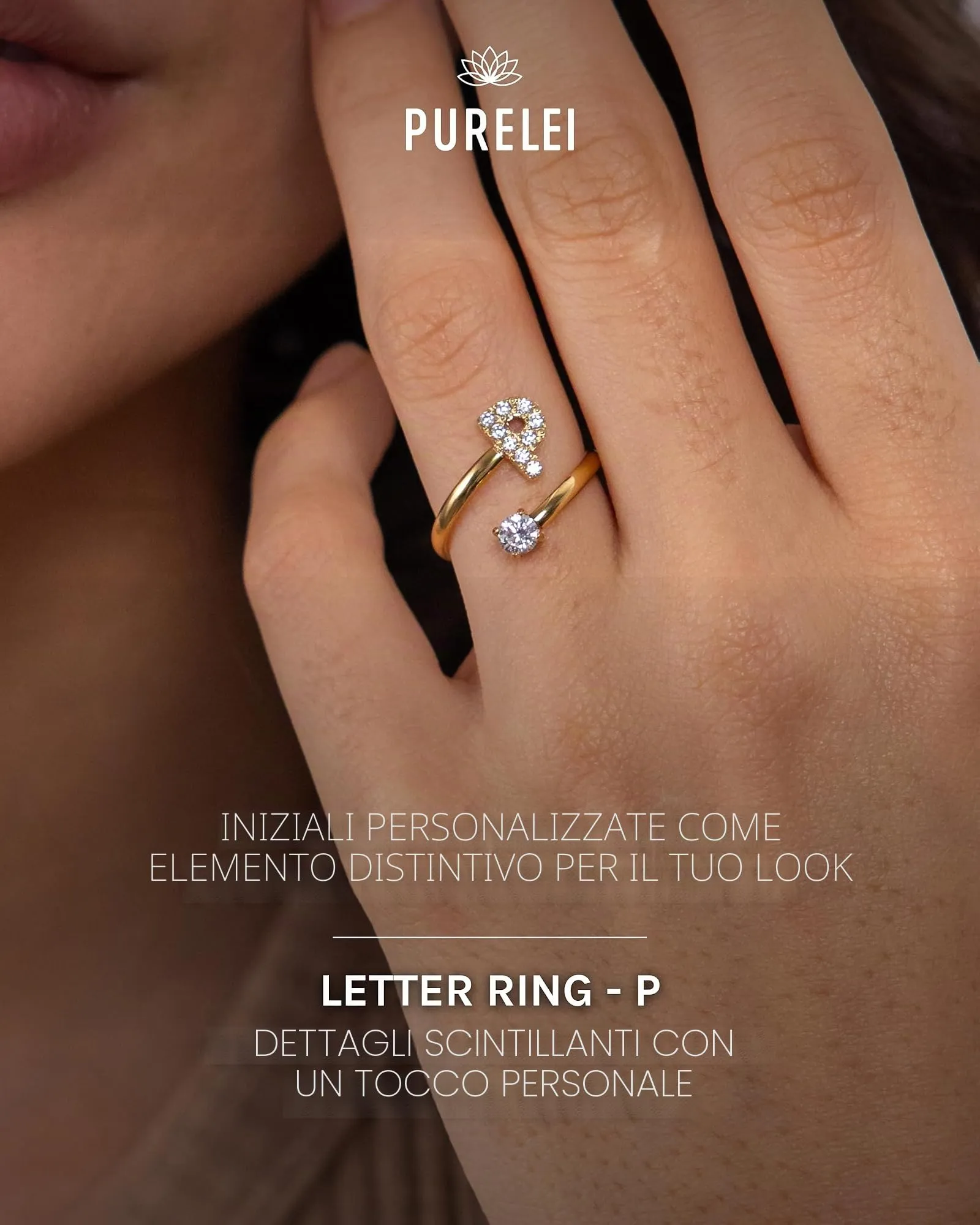 Purelei Anello Lettere in acciaio inossidabile, Regolabile (50-60) - immagine 2