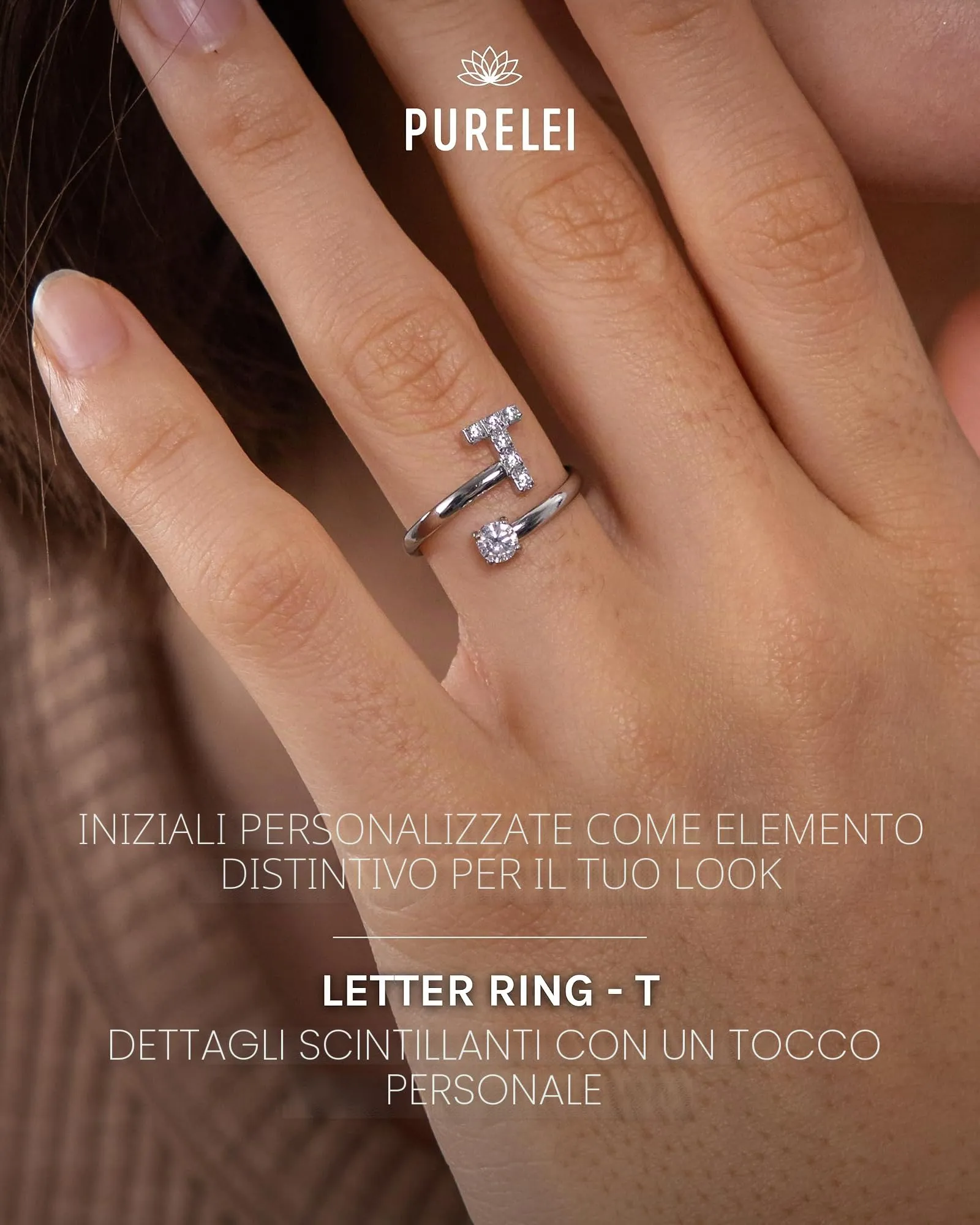 Purelei Anello con Lettera in Acciaio Inox, Regolabile (Taglia 50-60) - immagine 2