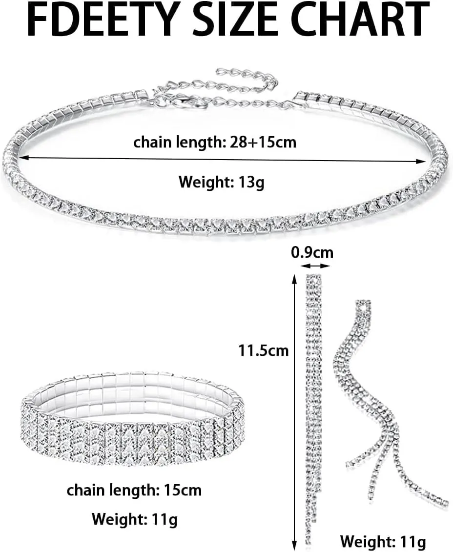 FDEETY Parure Gioielli Sposa in Strass e Cristallo, Collana, Orecchini e Bracciale (Argento) - immagine 3