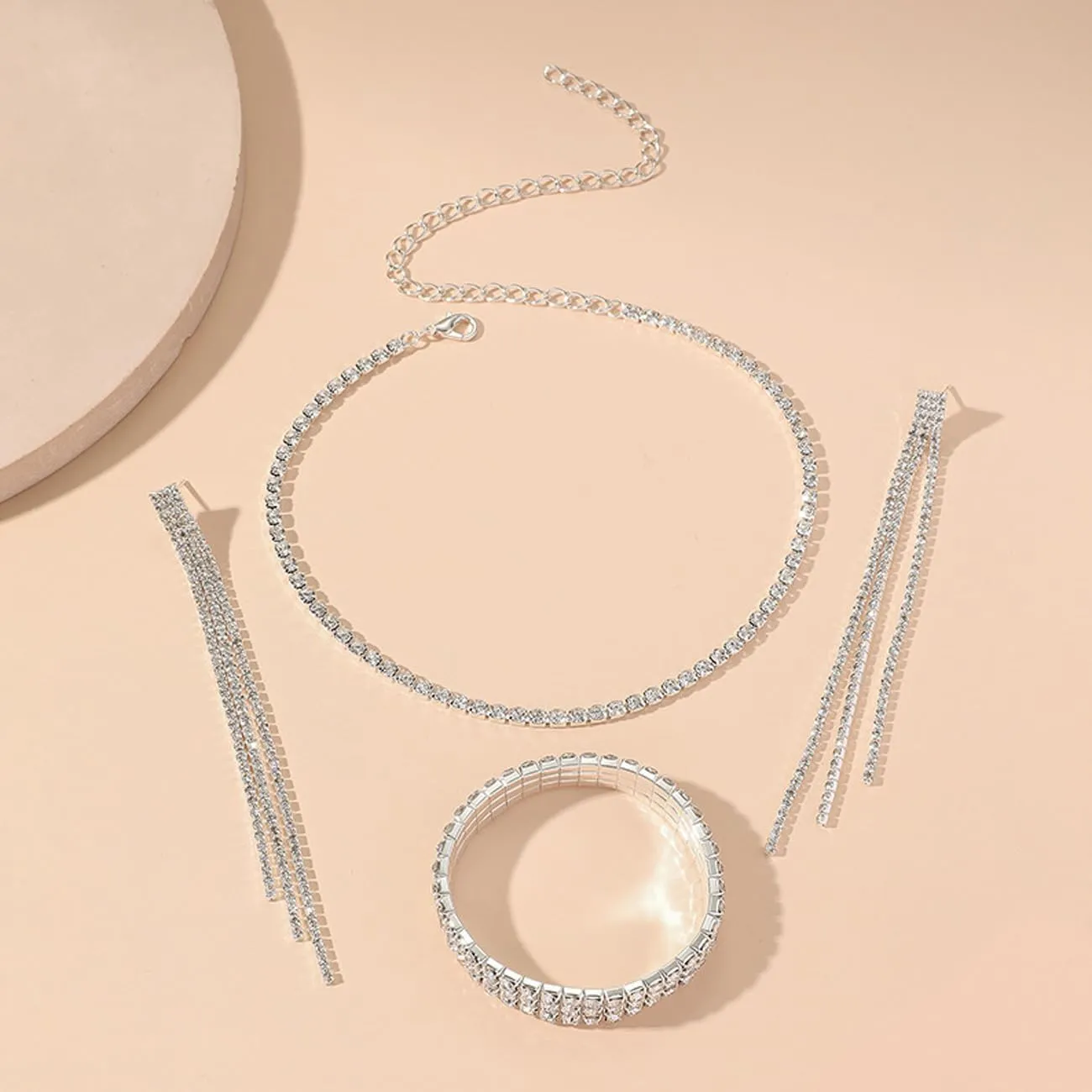 FDEETY Parure Gioielli Sposa in Strass e Cristallo, Collana, Orecchini e Bracciale (Argento) - immagine 8