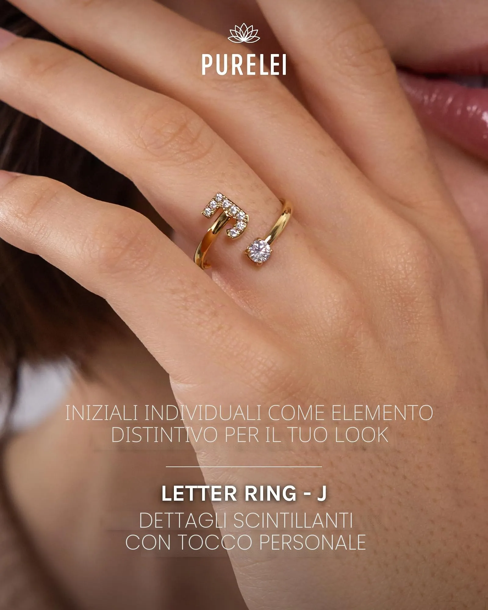 Purelei Anello Lettera J in Acciaio Inox, Regolabile Taglia 50-60 - immagine 2