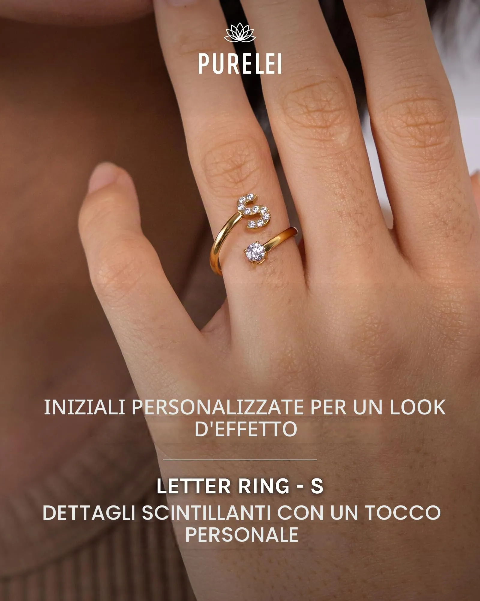 Purelei Anello Lettere in acciaio inossidabile, regolabile (taglia 50-60) - immagine 2