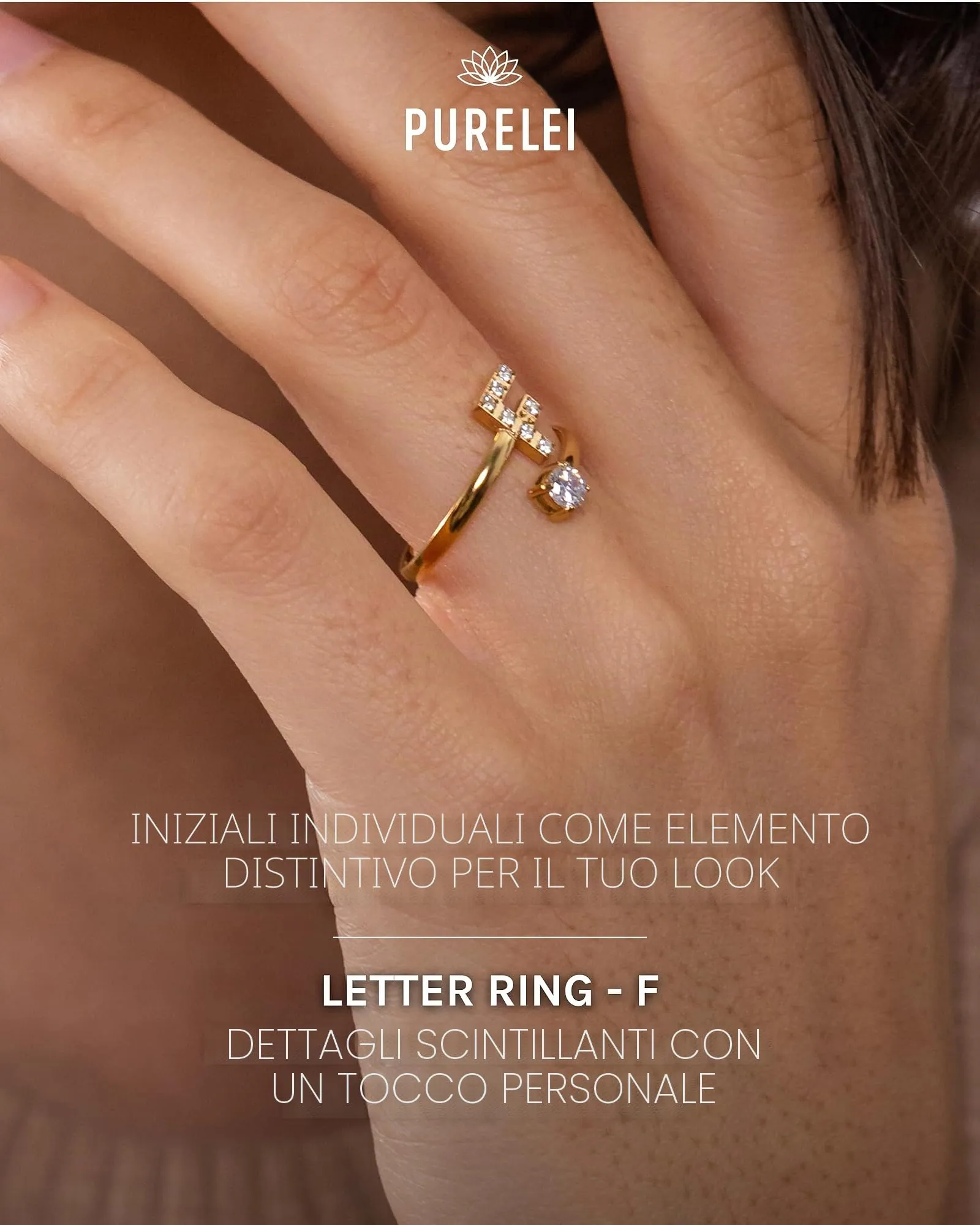 Purelei Anello Lettere in acciaio inossidabile, regolabile taglia 50-60 - immagine 2