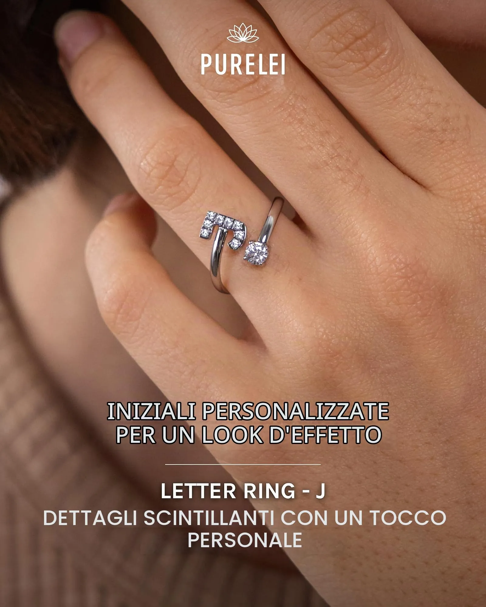 Purelei Anello Lettere in Acciaio Inossidabile, Regolabile Taglia 50-60 - immagine 2