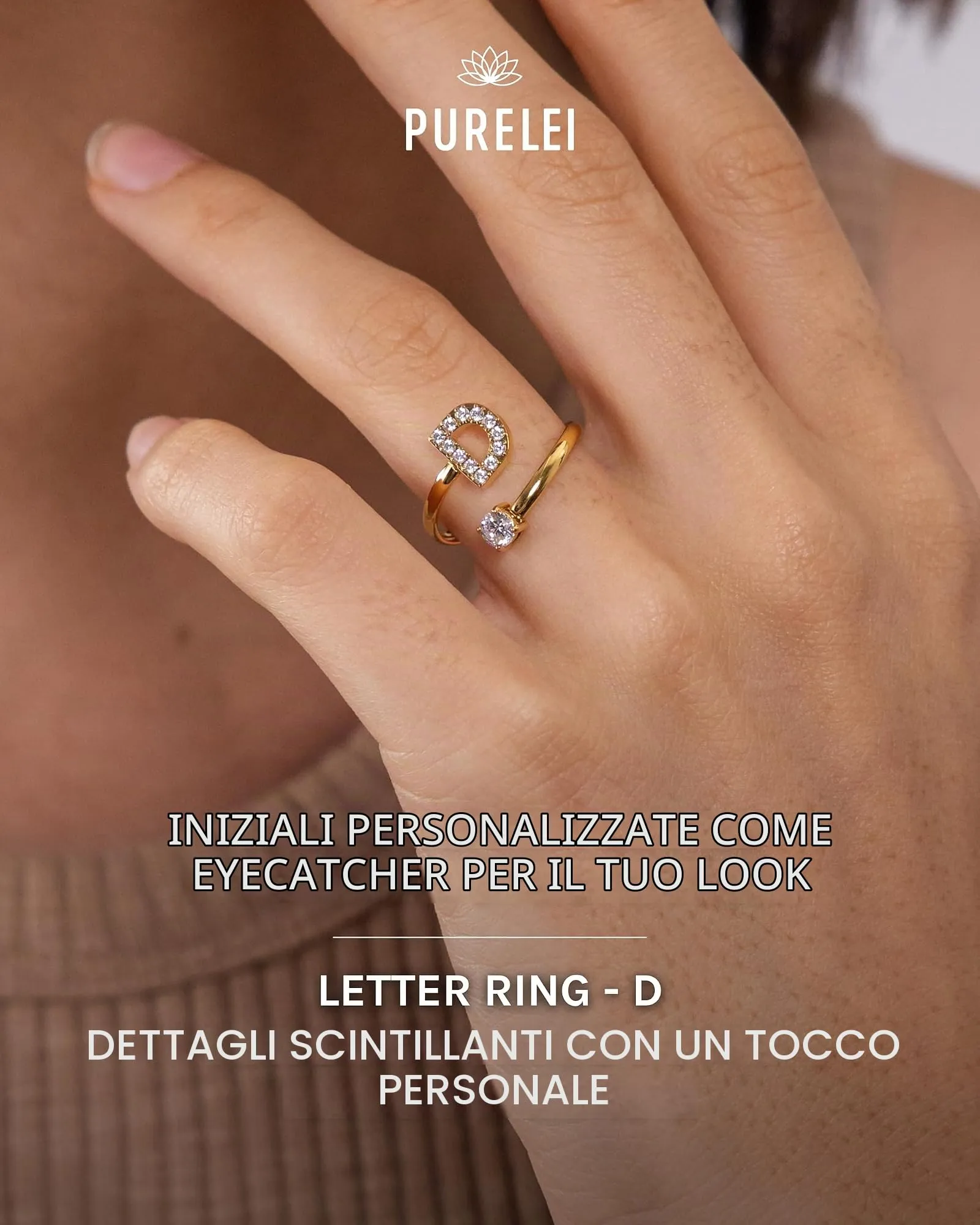 Purelei Anello con lettere in acciaio inossidabile, regolabile 50-60 - immagine 2