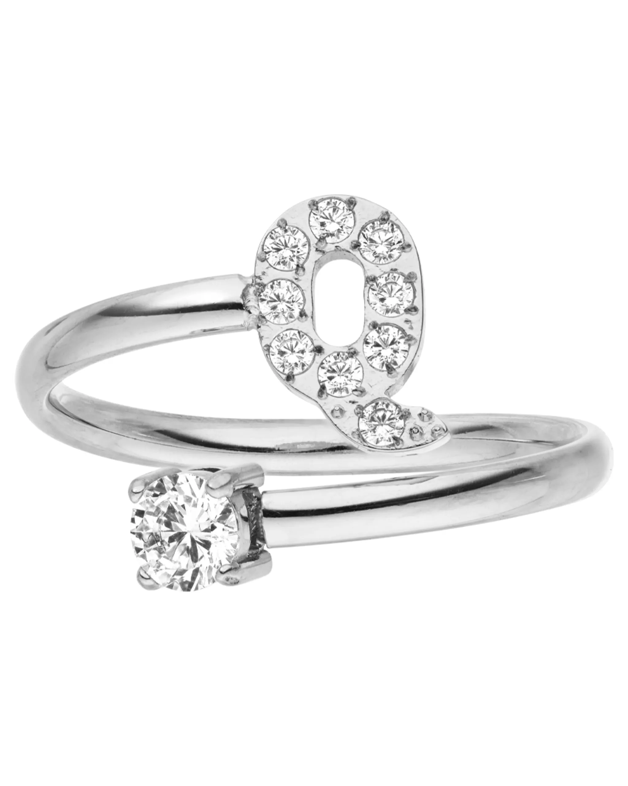 Purelei Anello da donna con lettere in acciaio inox, regolabile (taglia 50-60), Zirconia cubica - immagine 1