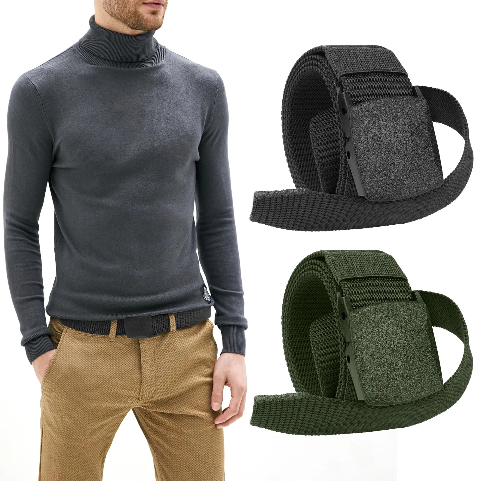 Aomig Cintura Tattica in Nylon con Fibbia in Plastica, Regolabile, 2 Pezzi (Nero+Verde) - immagine 8