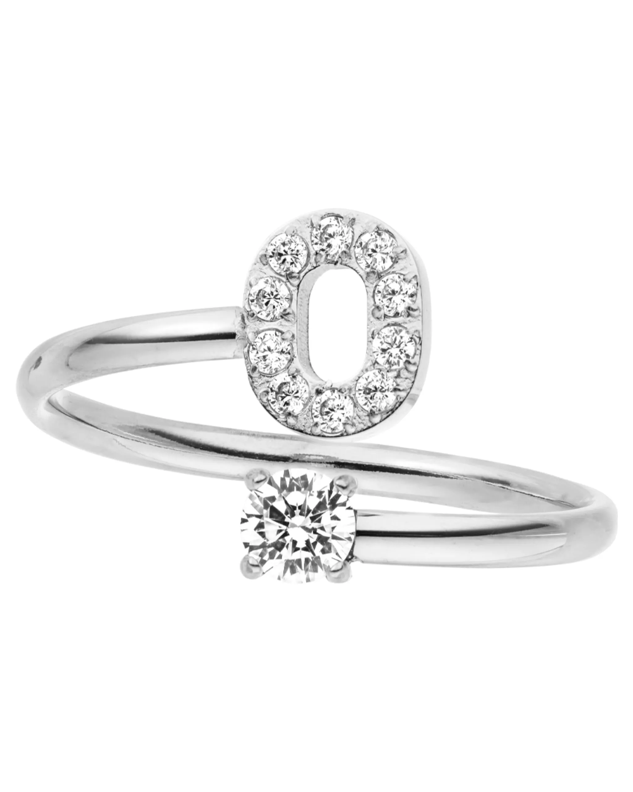 Purelei Anello Lettera in Acciaio Inox con Zirconia, Regolabile Taglia 50-60 - immagine 1