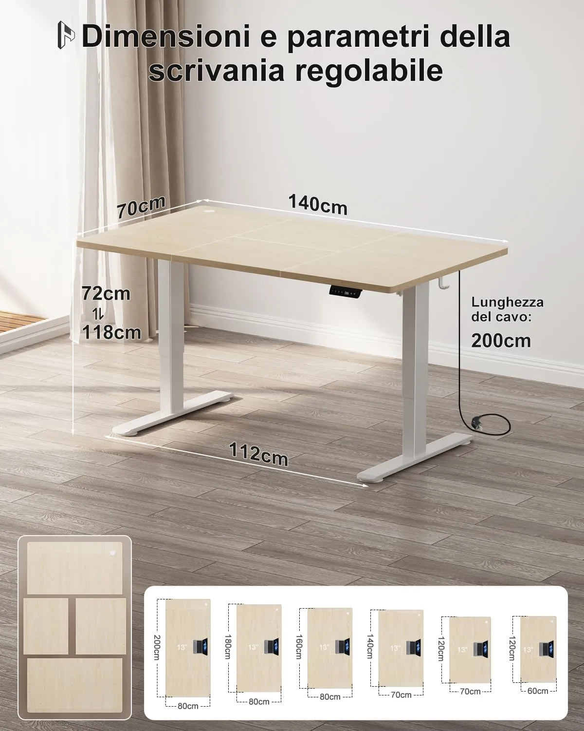Homall Scrivania Regolabile in Altezza 140x70 cm con Porta USB, Beige - immagine 3