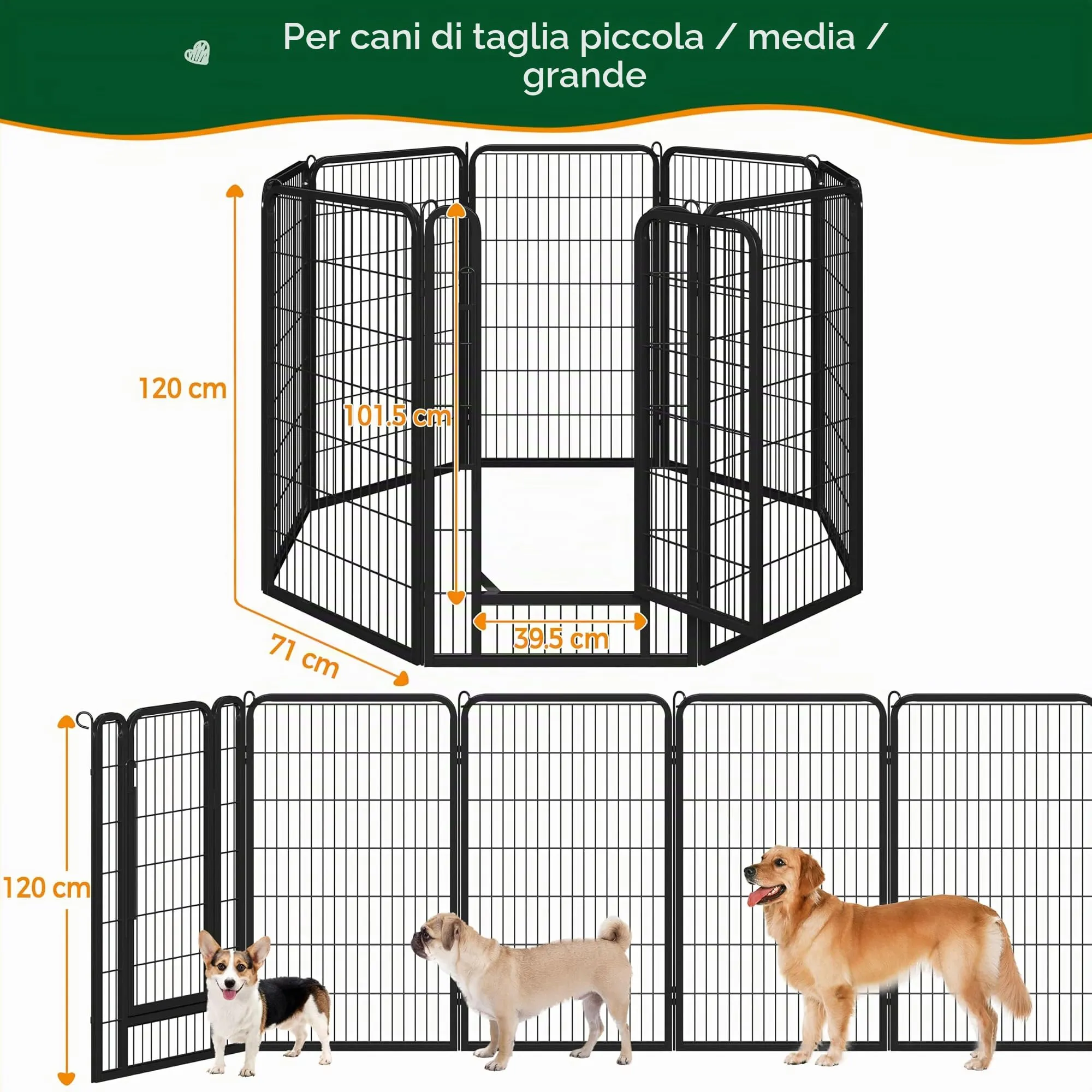 Yaheetech Recinto per Cani in Ferro Interno Esterno, 8 Pannelli, 71x120 cm - immagine 4