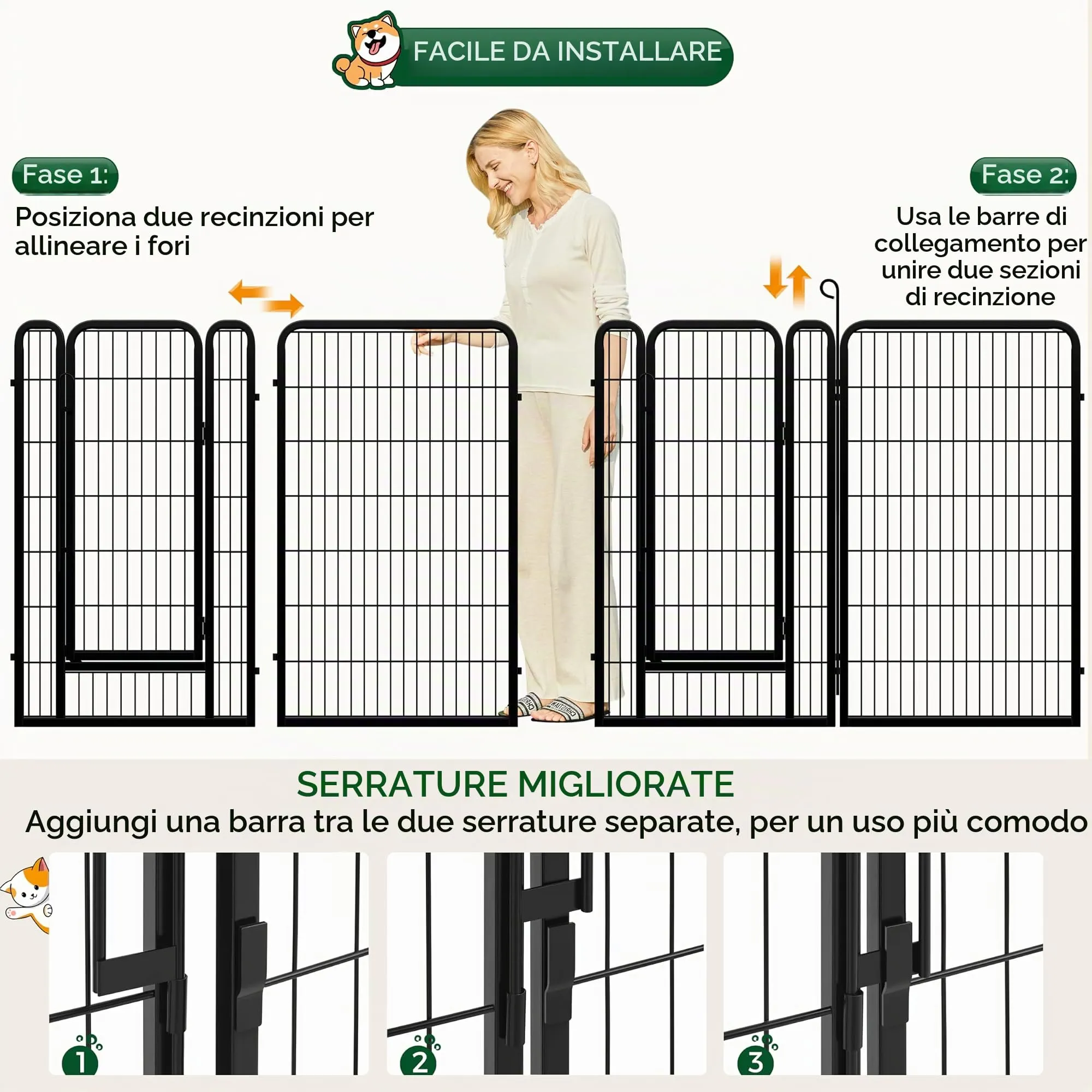 Yaheetech Recinto per Cani in Ferro Interno Esterno, 8 Pannelli, 71x120 cm - immagine 6
