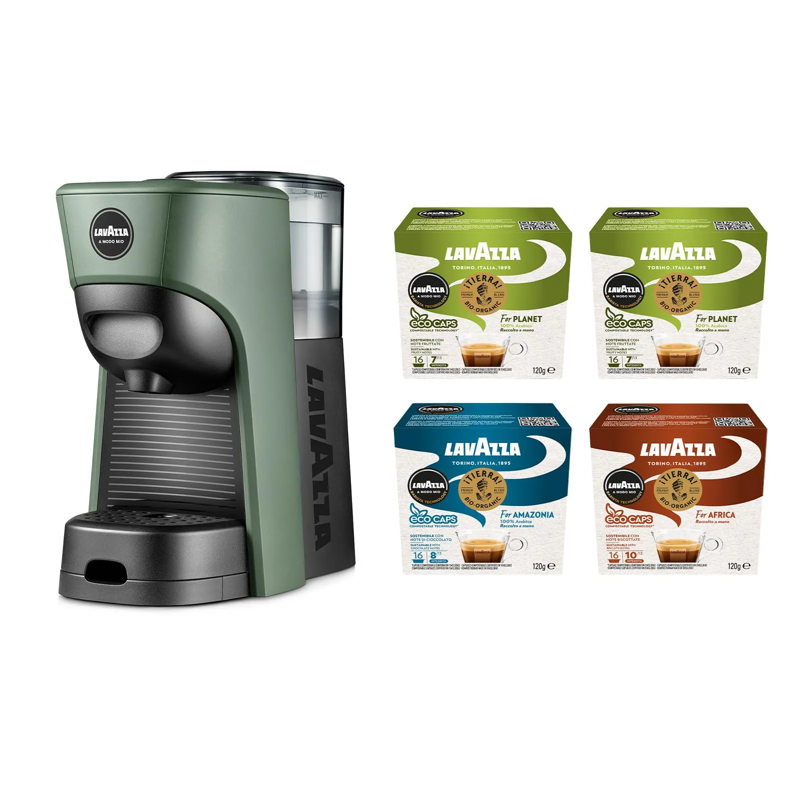 Lavazza A Modo Mio Tiny Macchina per Caffè Verde con 64 Capsule ¡Tierra! Assortite - immagine 1