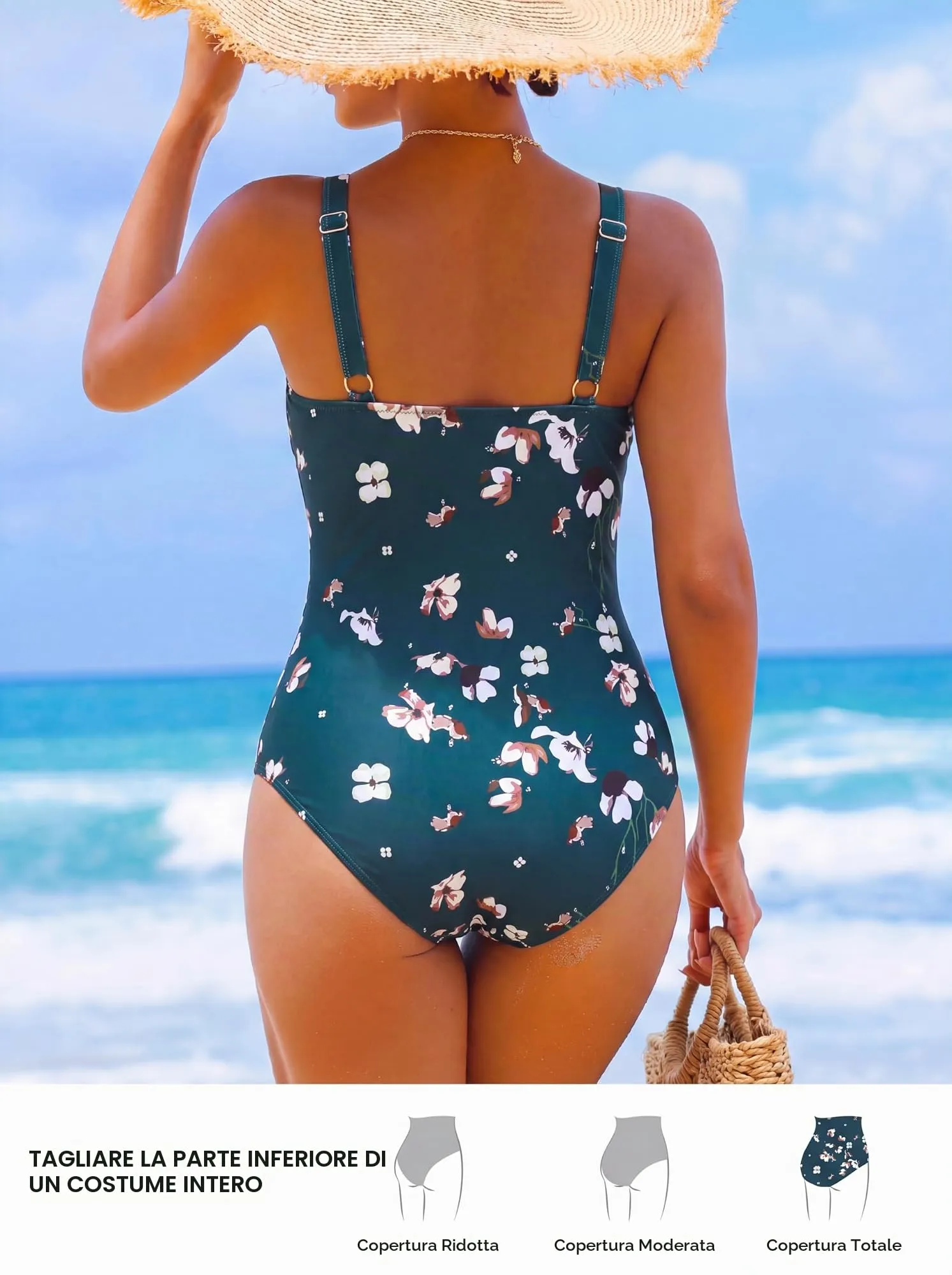 Smismivo Costume da Bagno Intero da Donna con Controllo della Pancia e Push Up, Halter Imbottito, Floreale Dark Green Floral - immagine 4