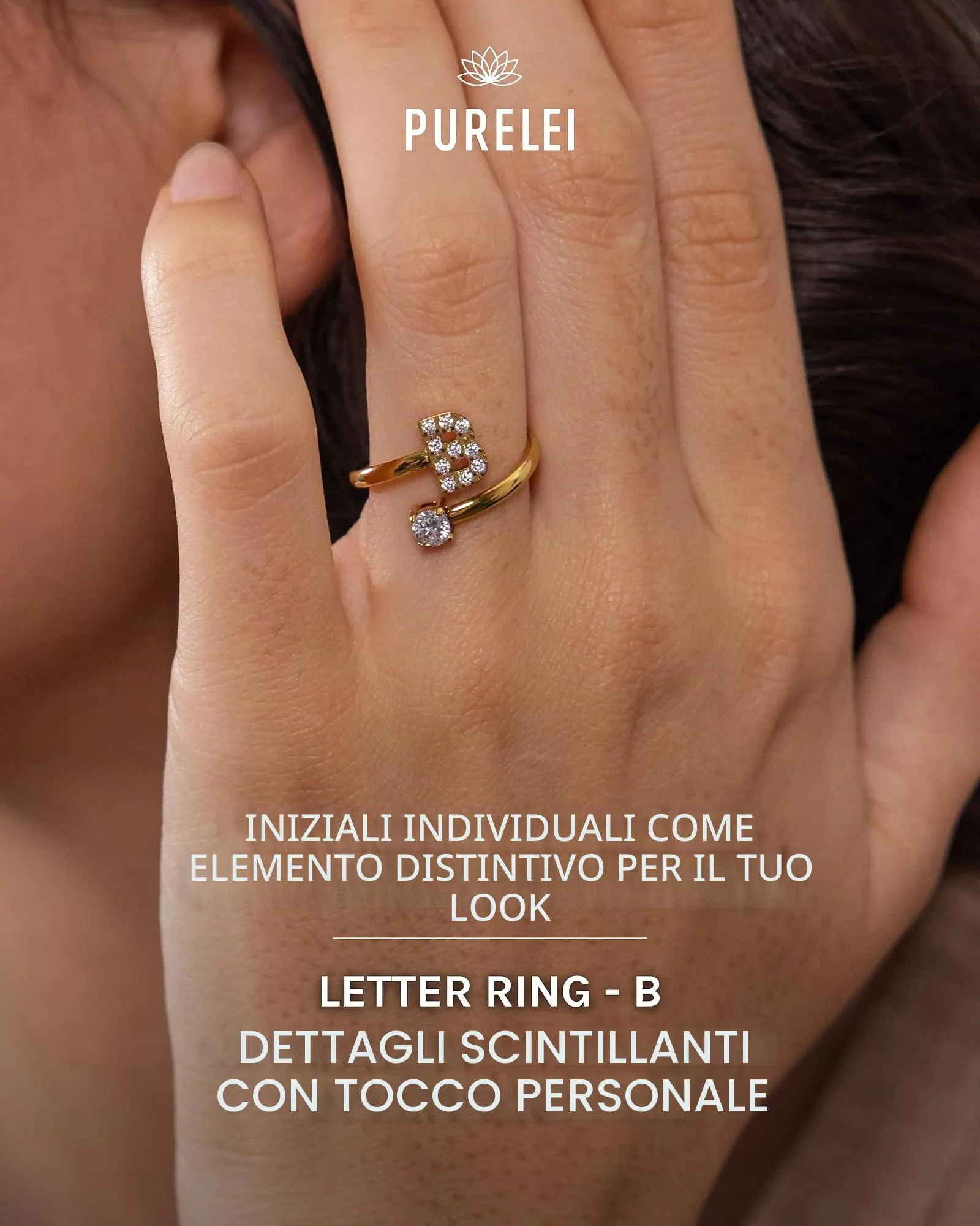 Purelei Anello Lettere in Acciaio Inossidabile Regolabile (Taglia 50-60) - immagine 2