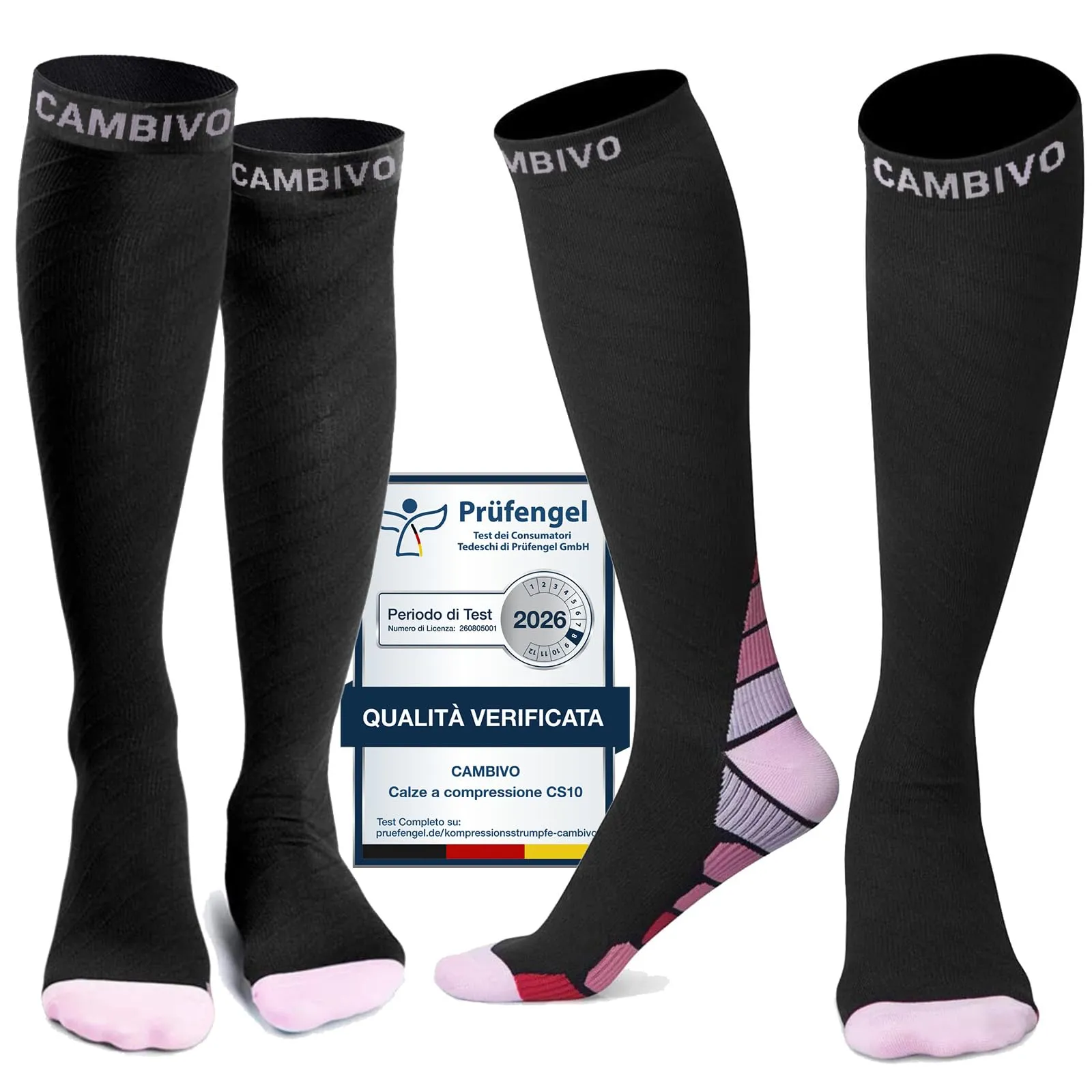 CAMBIVO Calze Compressione Graduata 20-30 mmHg, Antiscivolo per Sport e Recupero, 2 Paia - immagine 1