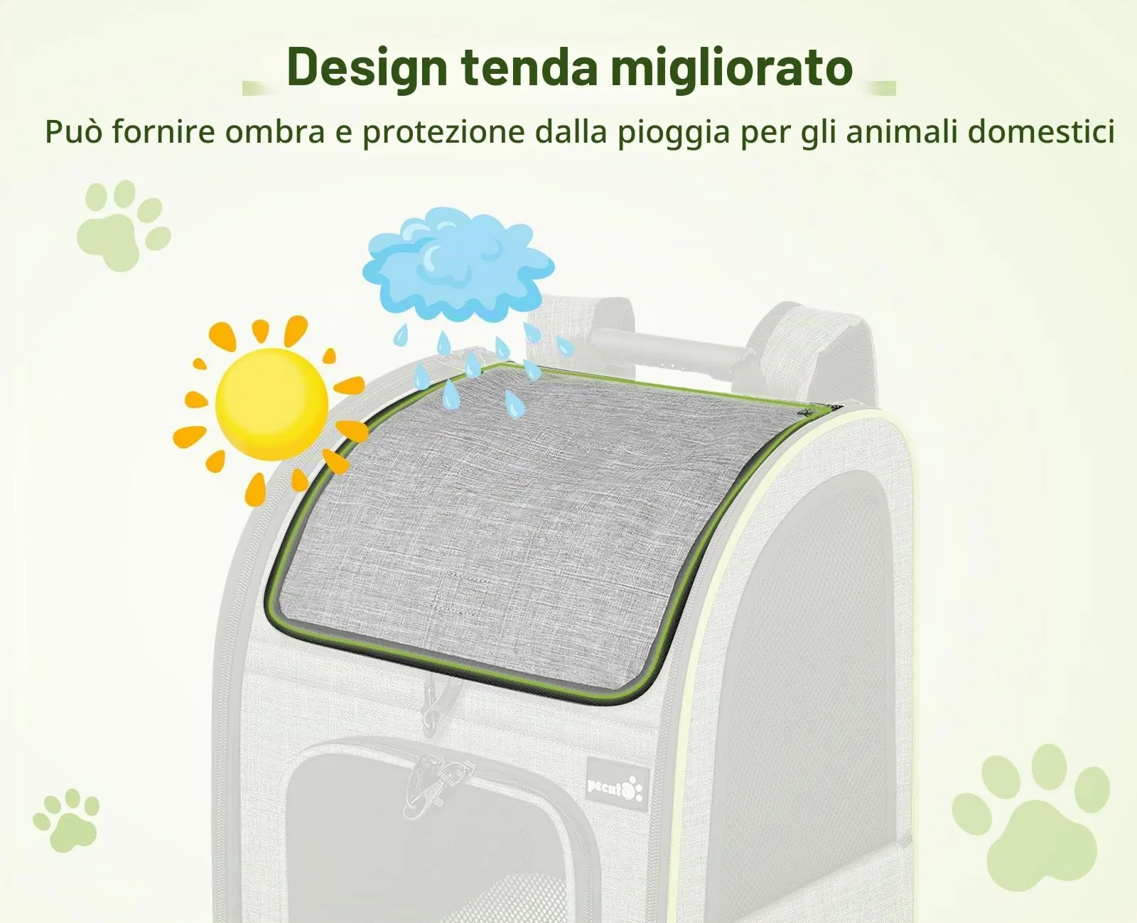 Pecute Zaino Trasportino per Cani e Gatti con Tende a Rullo, Grigio - immagine 2