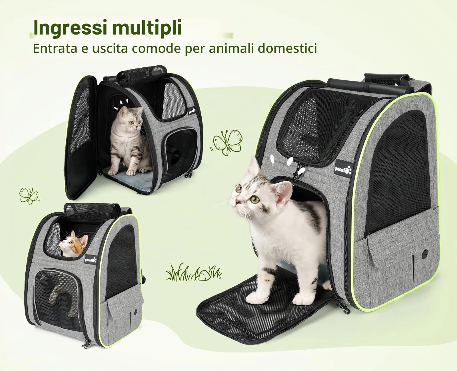 Pecute Zaino Trasportino per Cani e Gatti con Tende a Rullo, Grigio - immagine 7